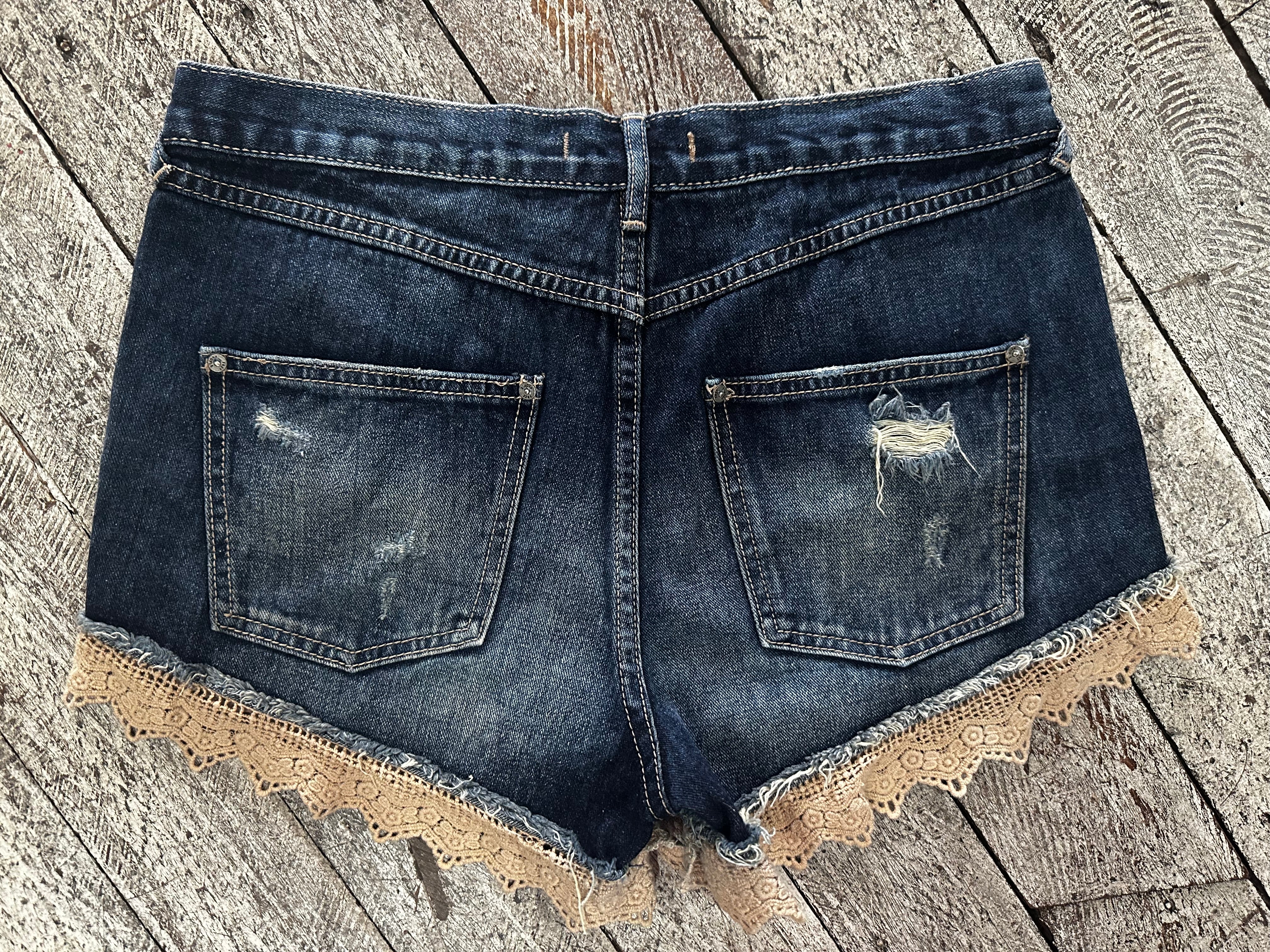 Free People Denim and Lace Shorts
