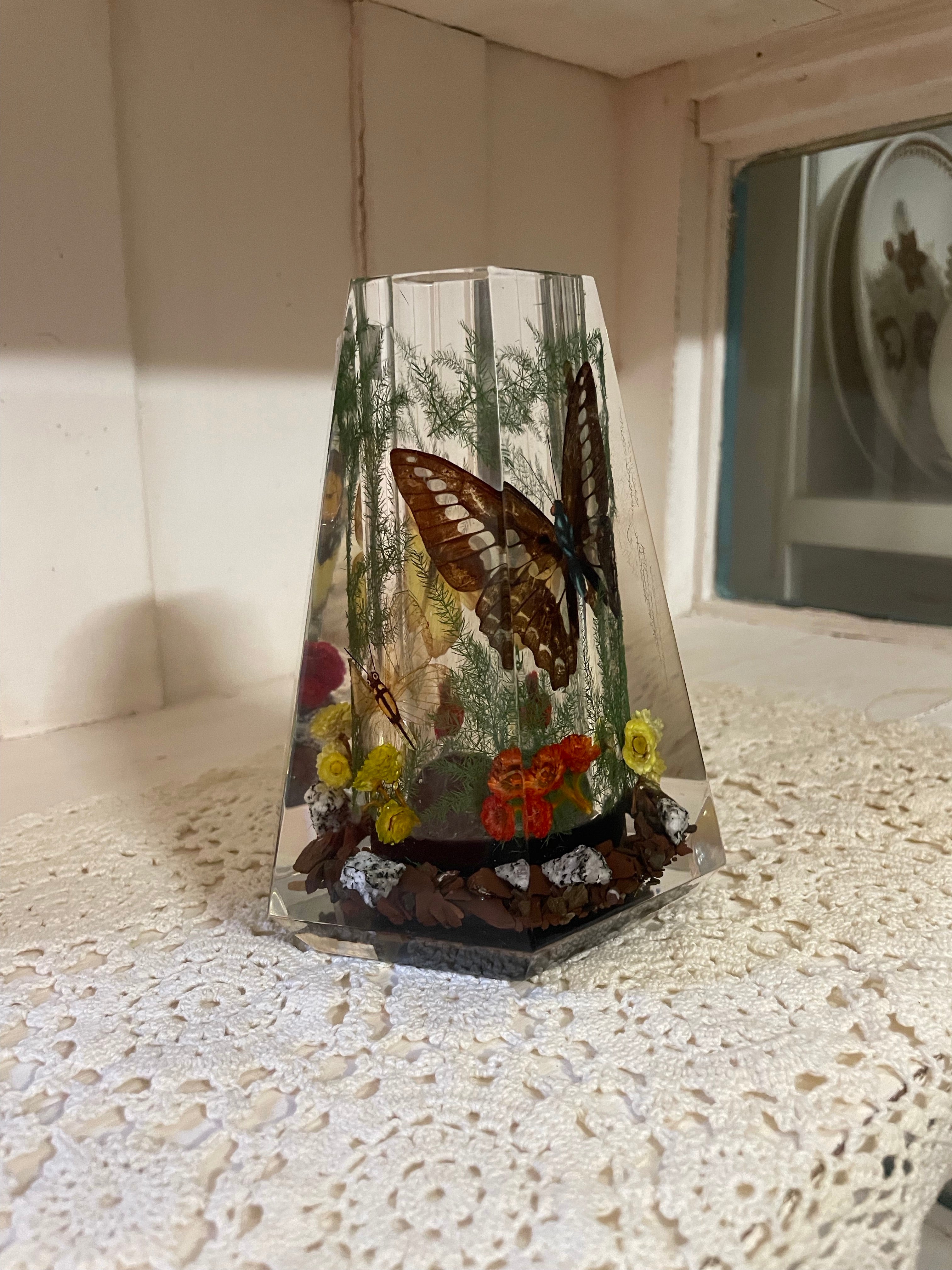 Vintage Lucite Vase Fairy Garden