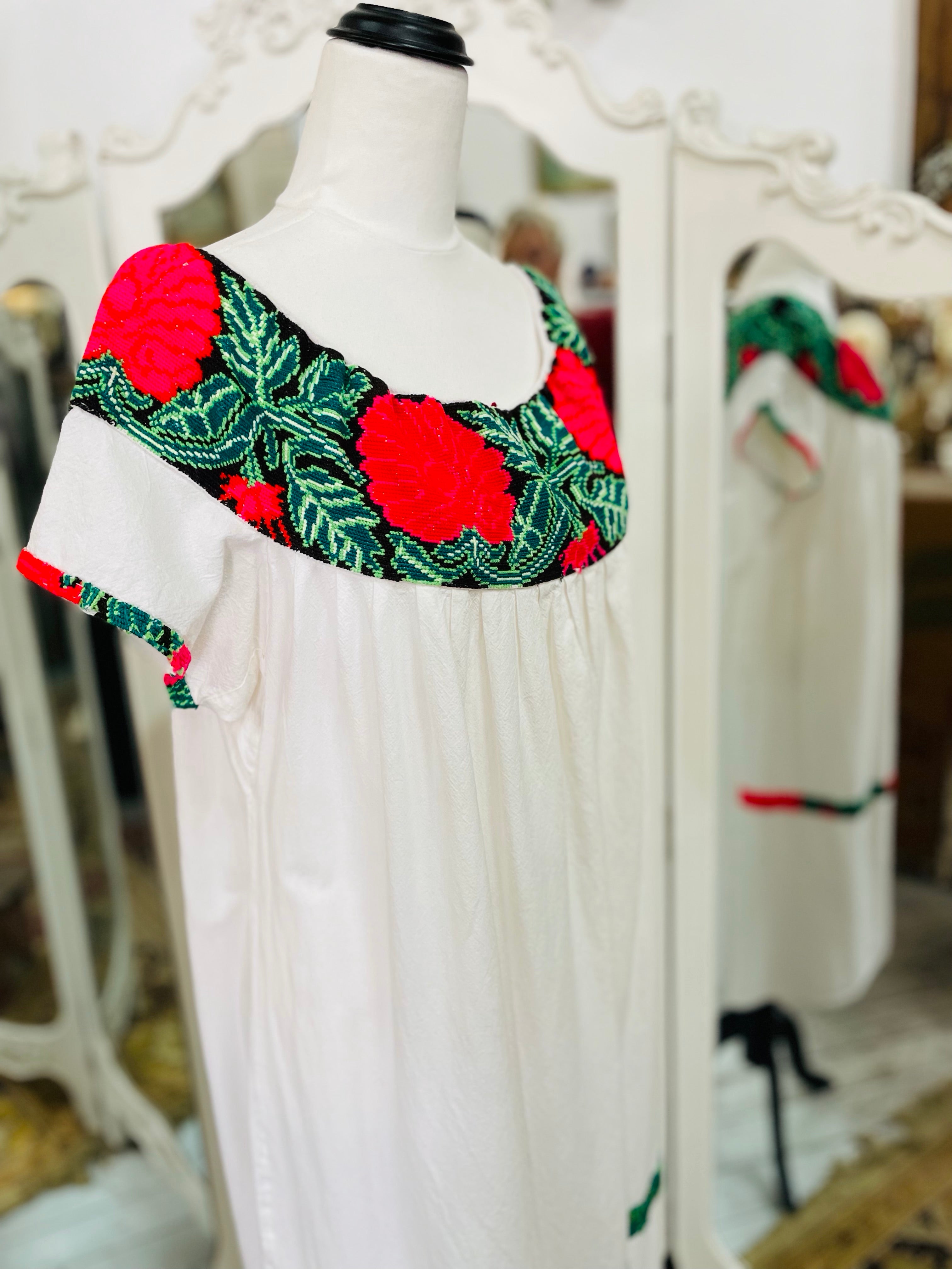 Traditional Peruvian Embroidered Cotton Dress