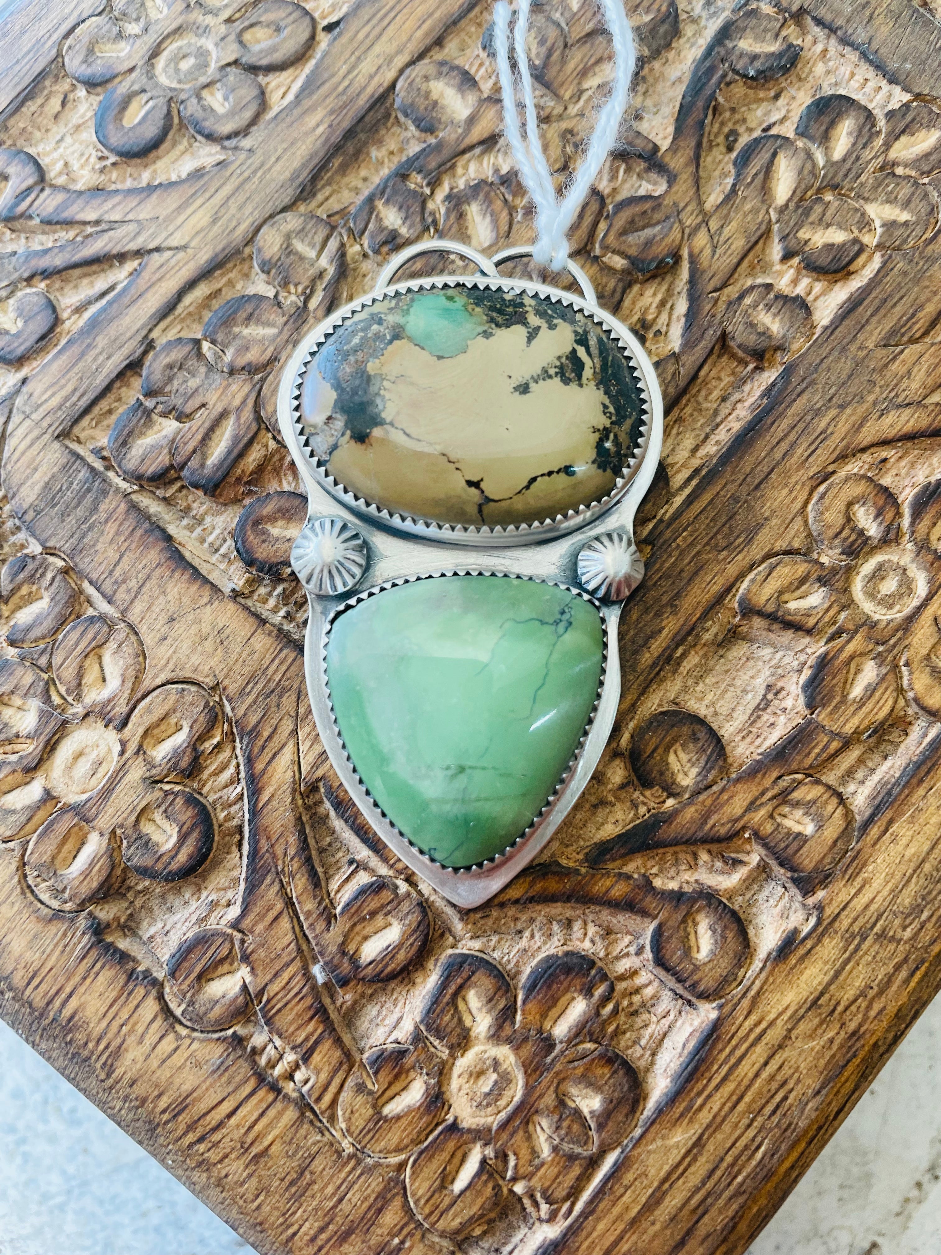 Lake Mac Pixie - Pale Green and Brown Hubei Turquoise Silver Pendant