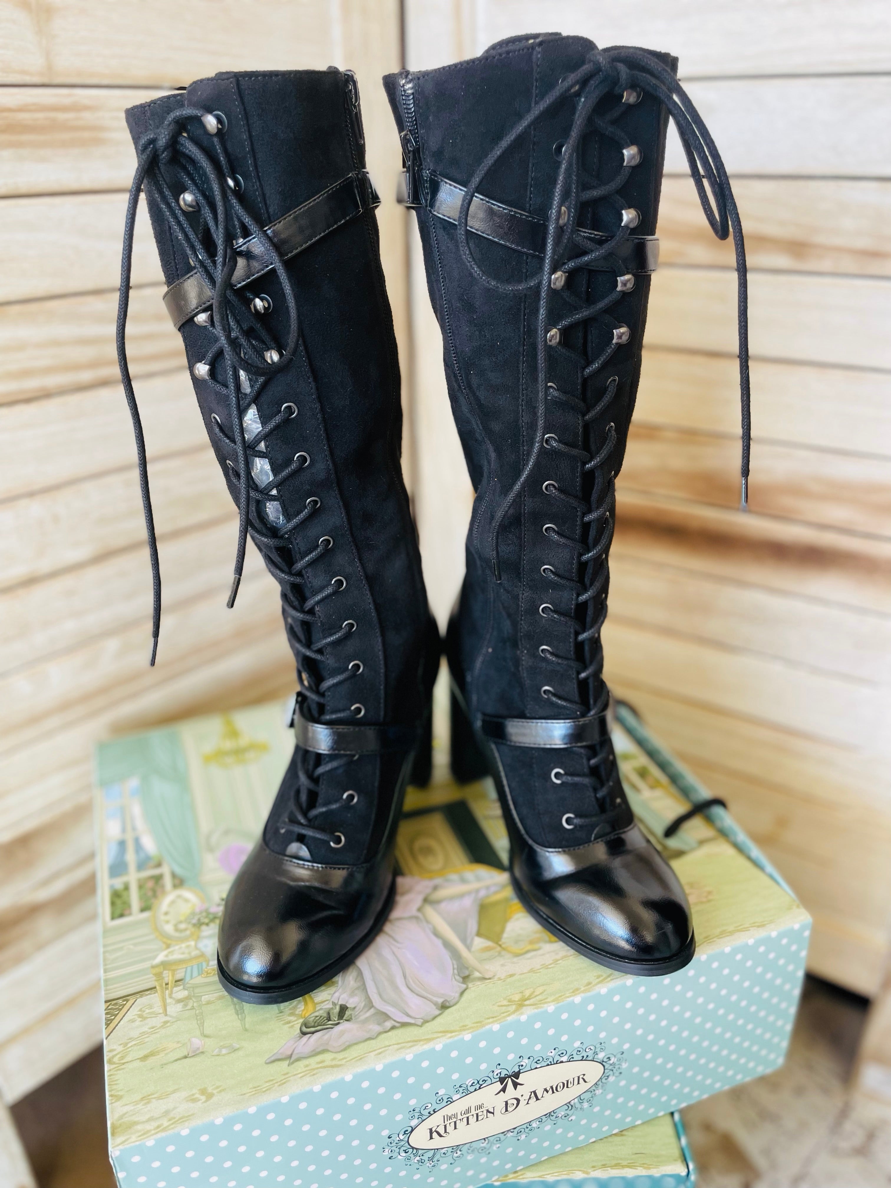 Kitten D’Amour ‘Dystopia’ Black Lace Up Boots