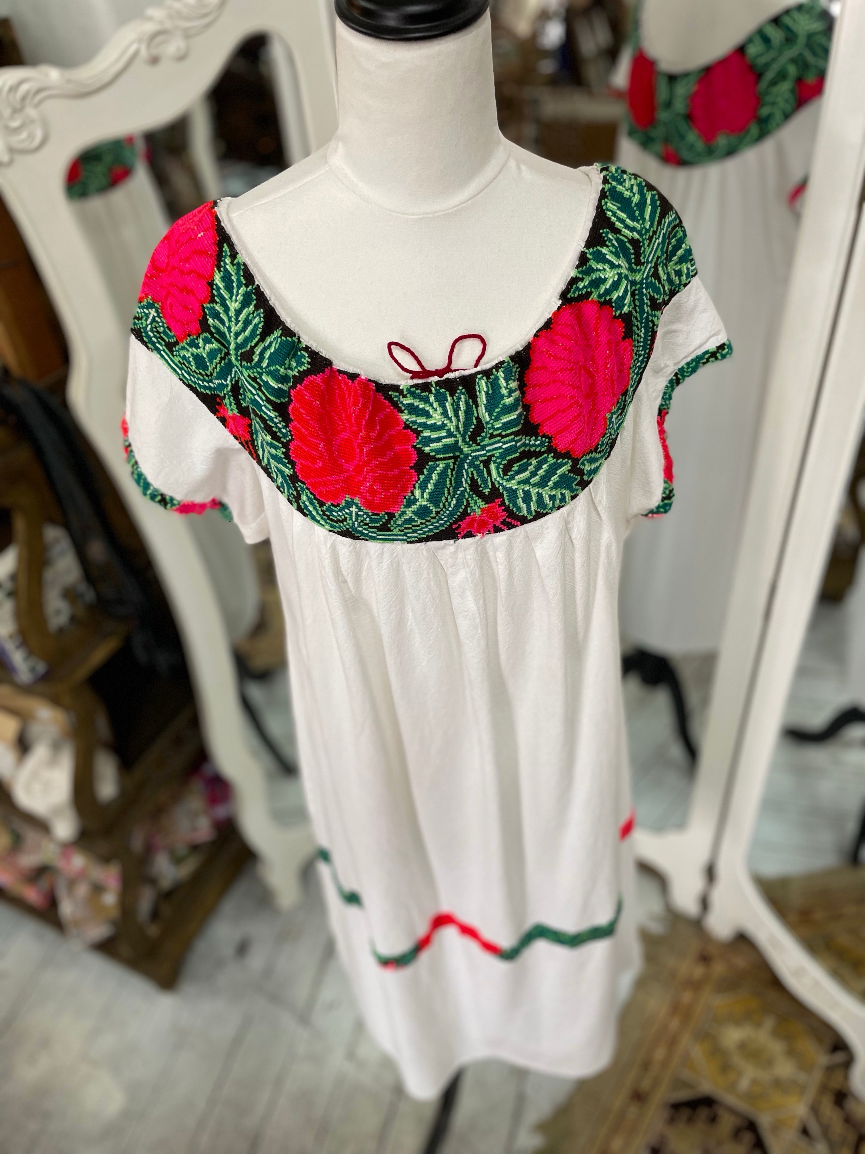 Traditional Peruvian Embroidered Cotton Dress