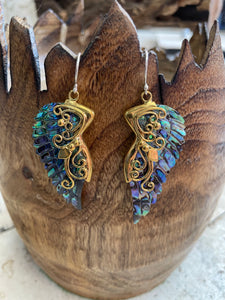 Mini Athena Wings Abalone and Brass Earrings