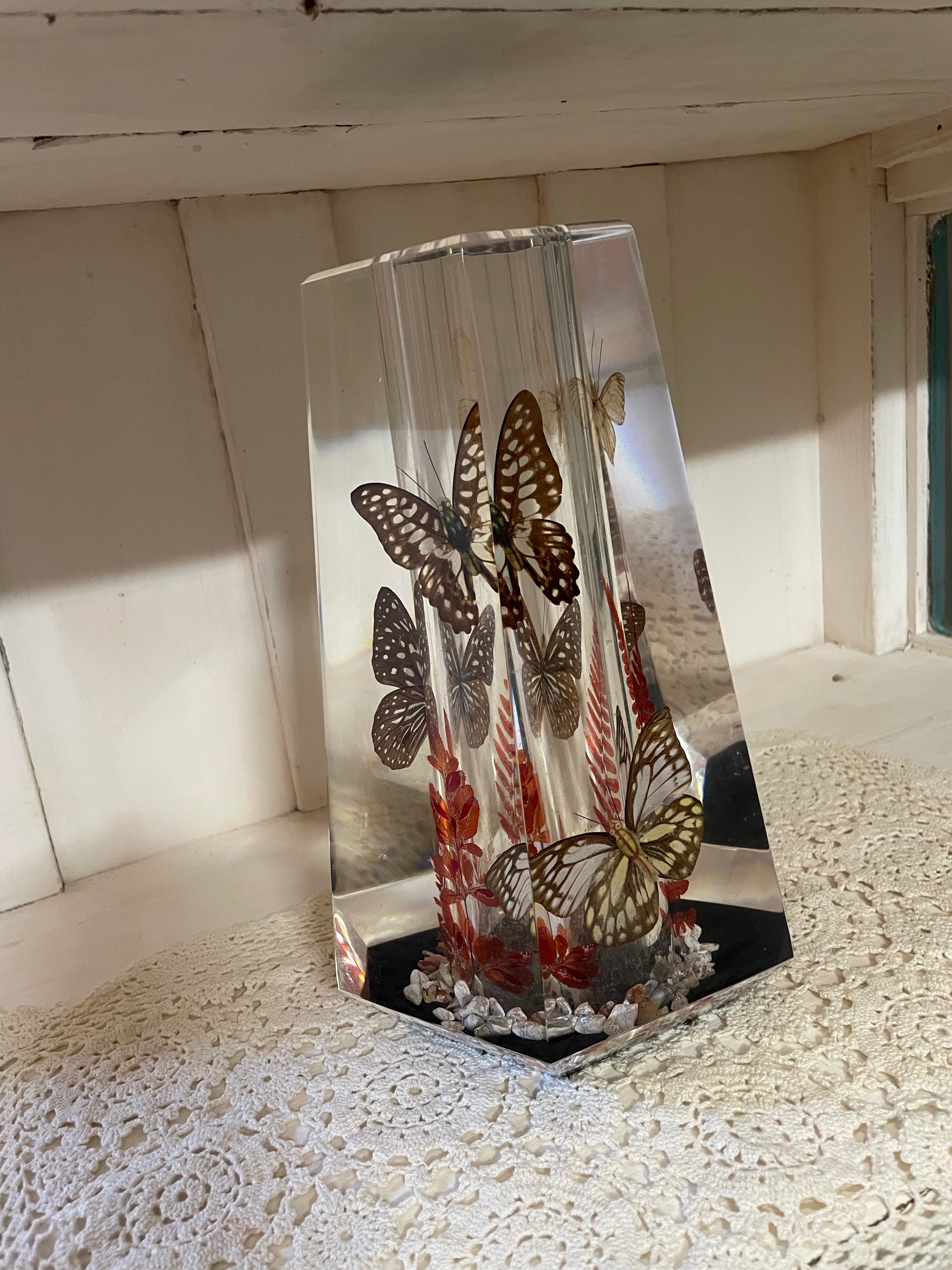 Vintage Butterfly Garden Lucite Vase