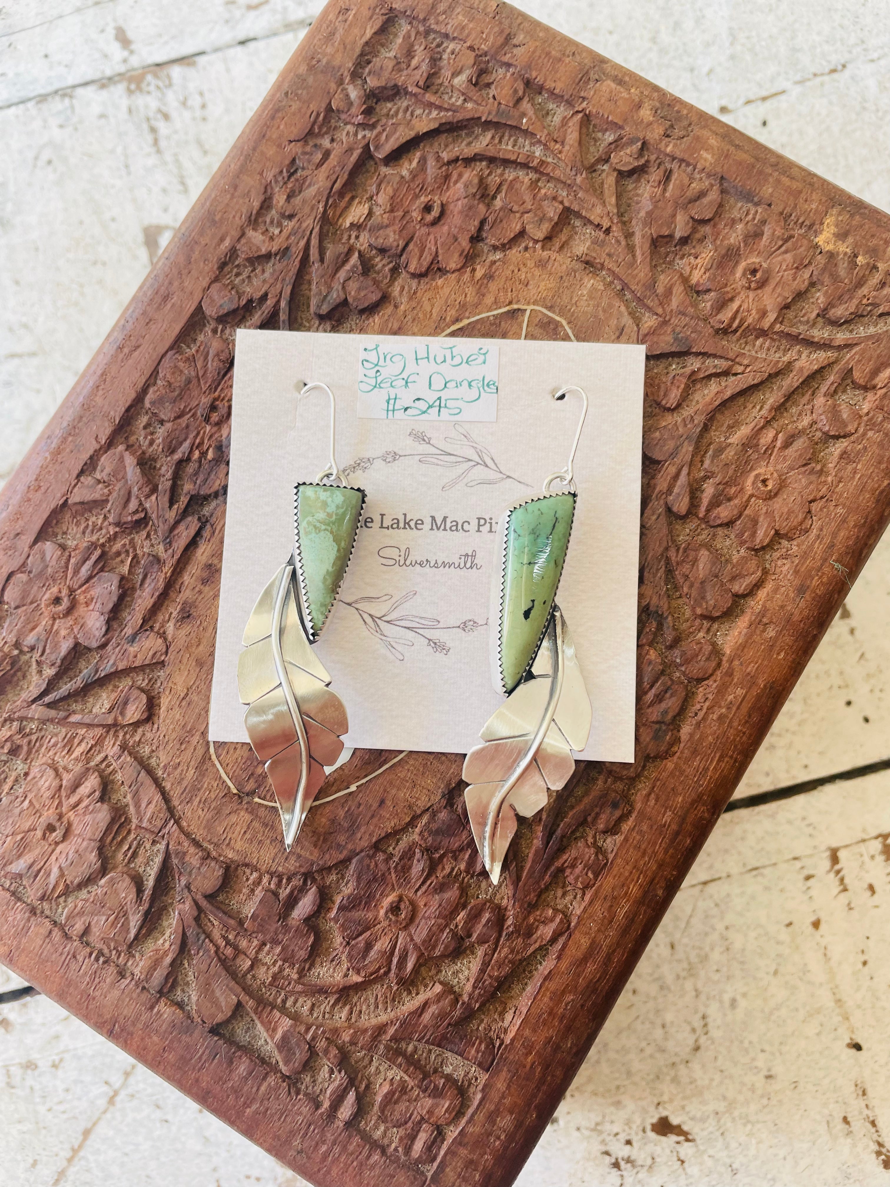 Lake Mac Pixie - Hubei Turquoise Silver Leaf Earrings Large Dangle