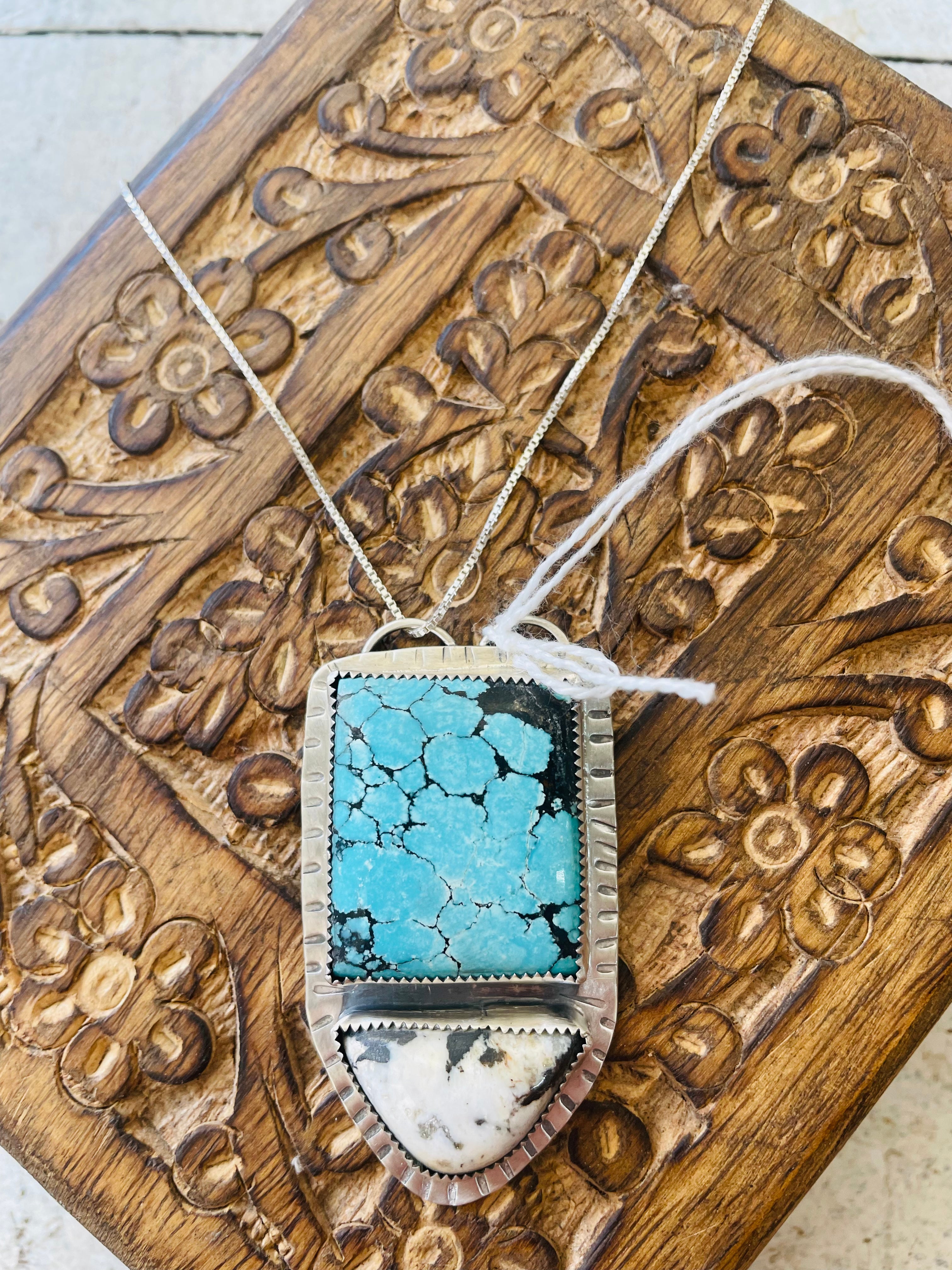 Lake Mac Pixie - Hubei Turquoise and White Buffalo with Silver Bar Necklace