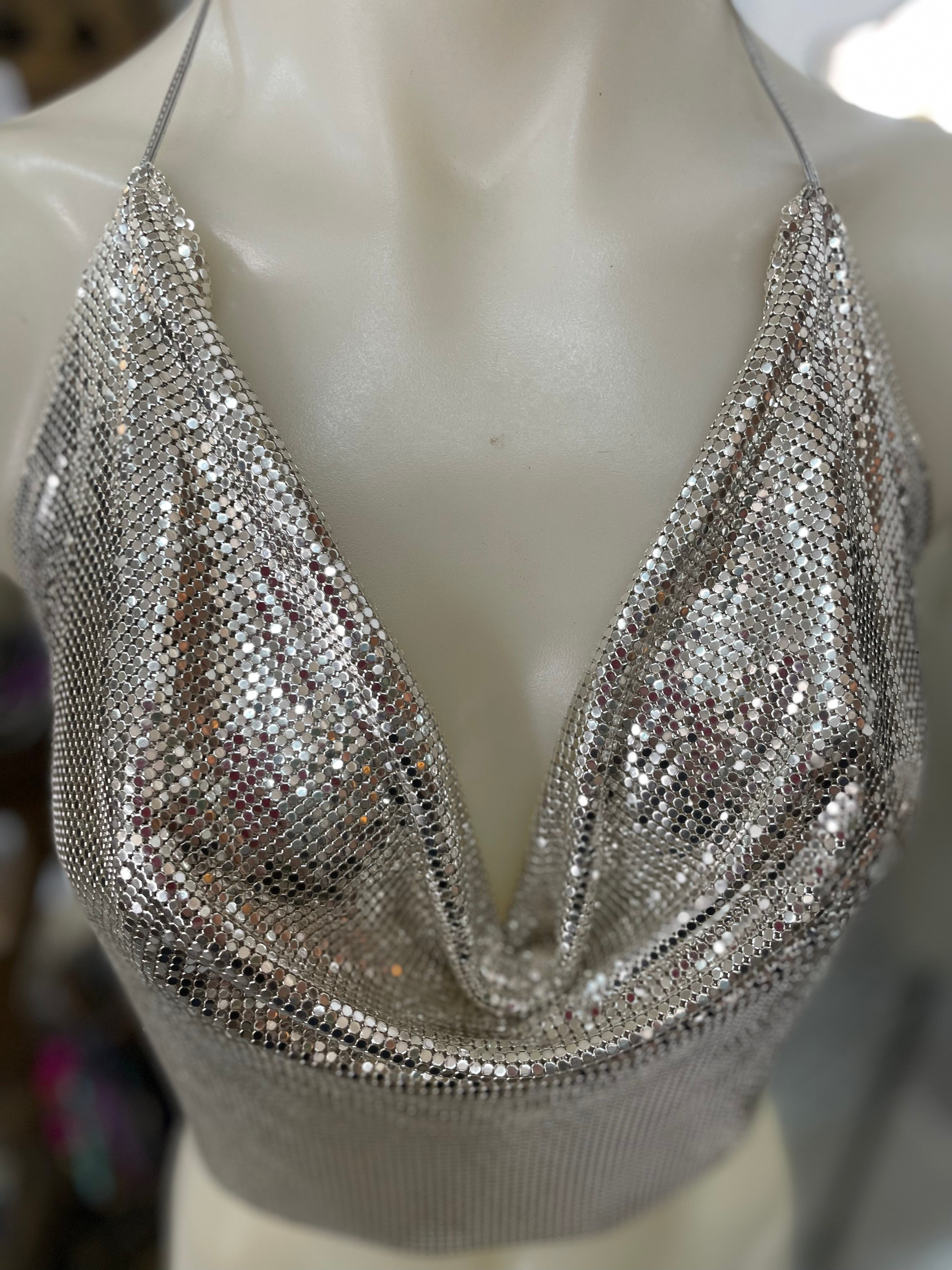 Rare Find - Original 1970s Silver Glomesh Halter Top (Studio 54 style)