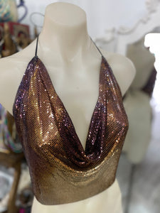 Rare Find - Original 1970s Two Tone Glomesh Halter Top (Studio 54 style)