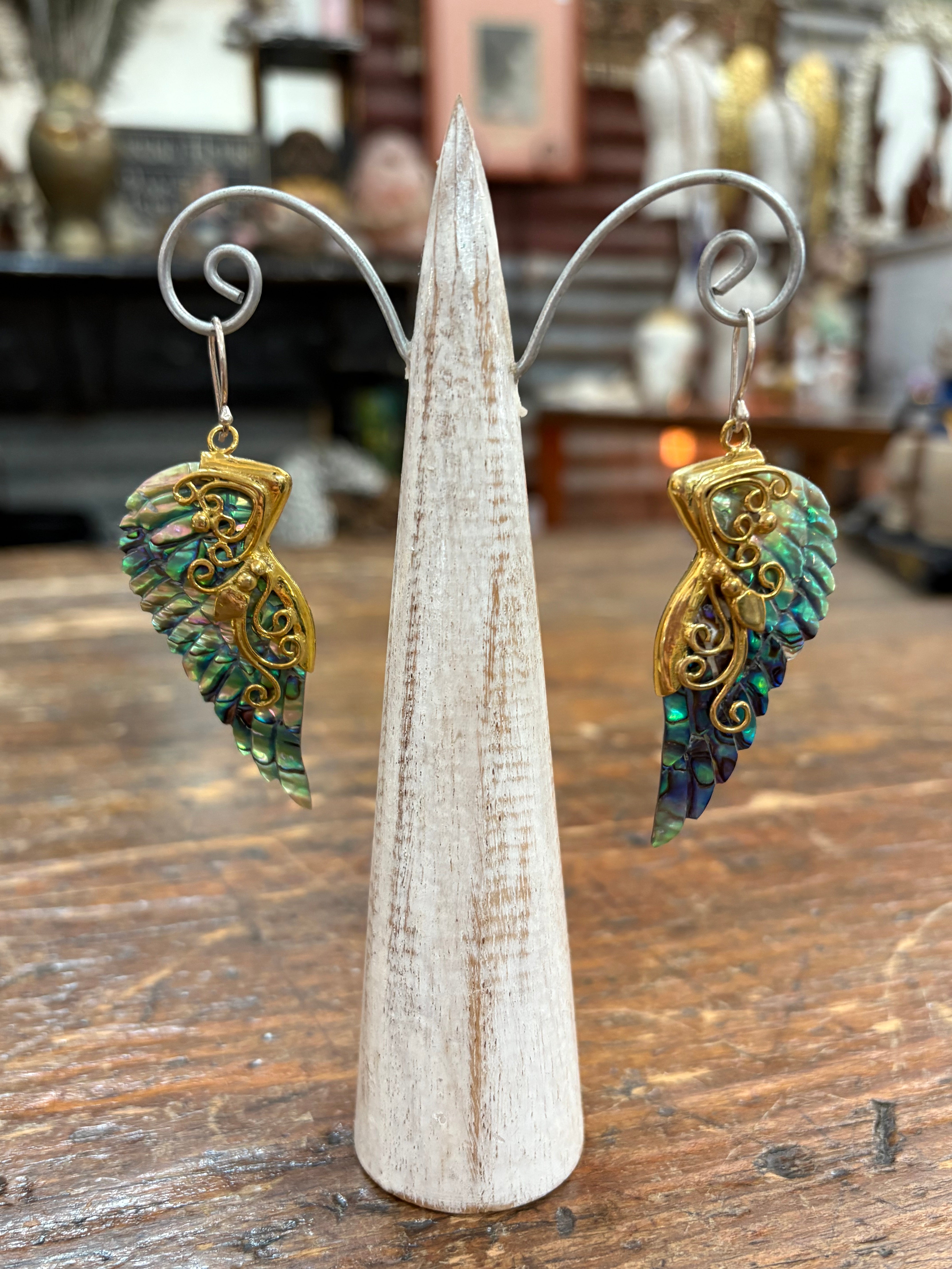 Gold & Shell Hand Carved Earrings
