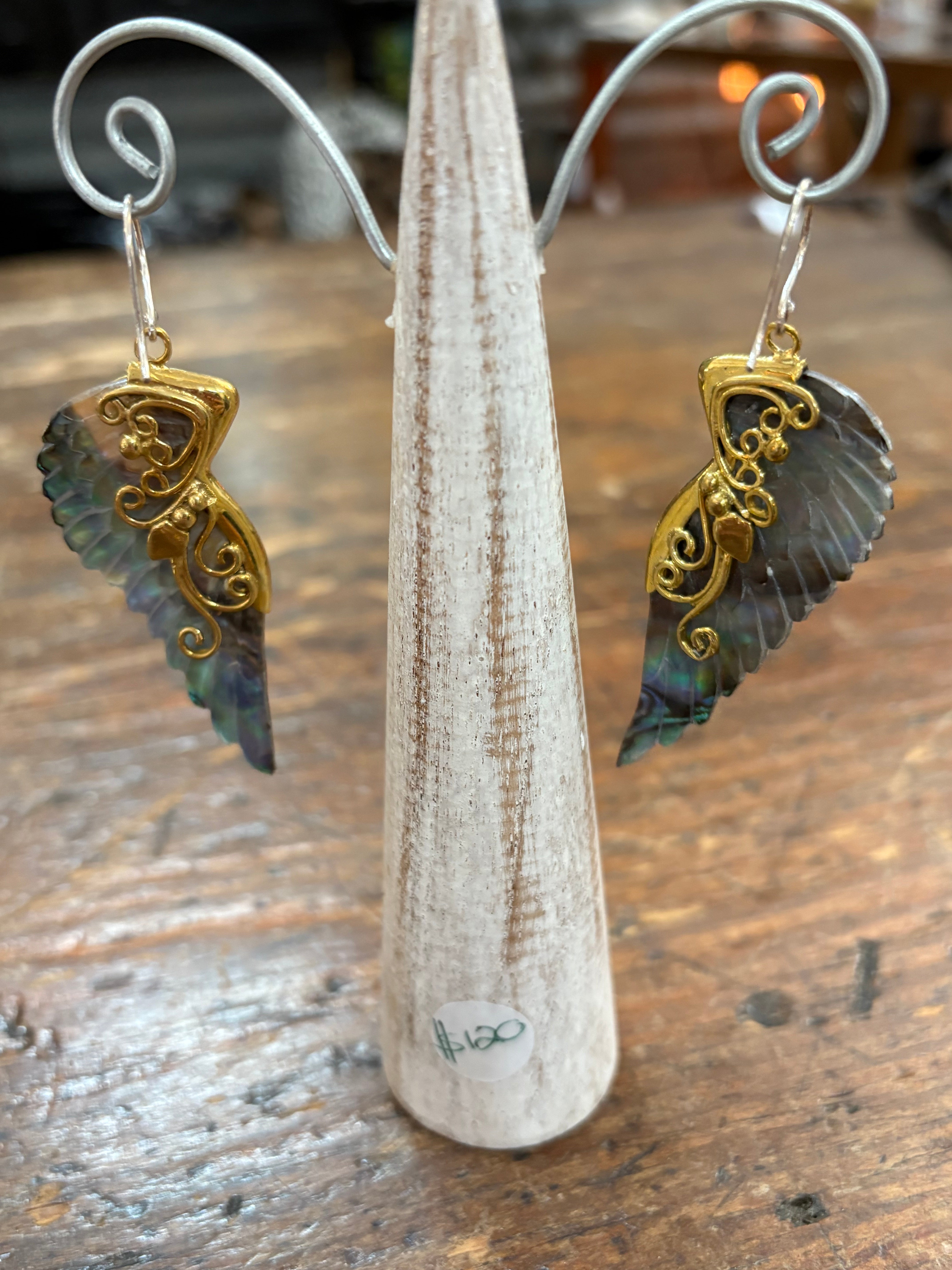 Gold & Shell Hand Carved Earrings