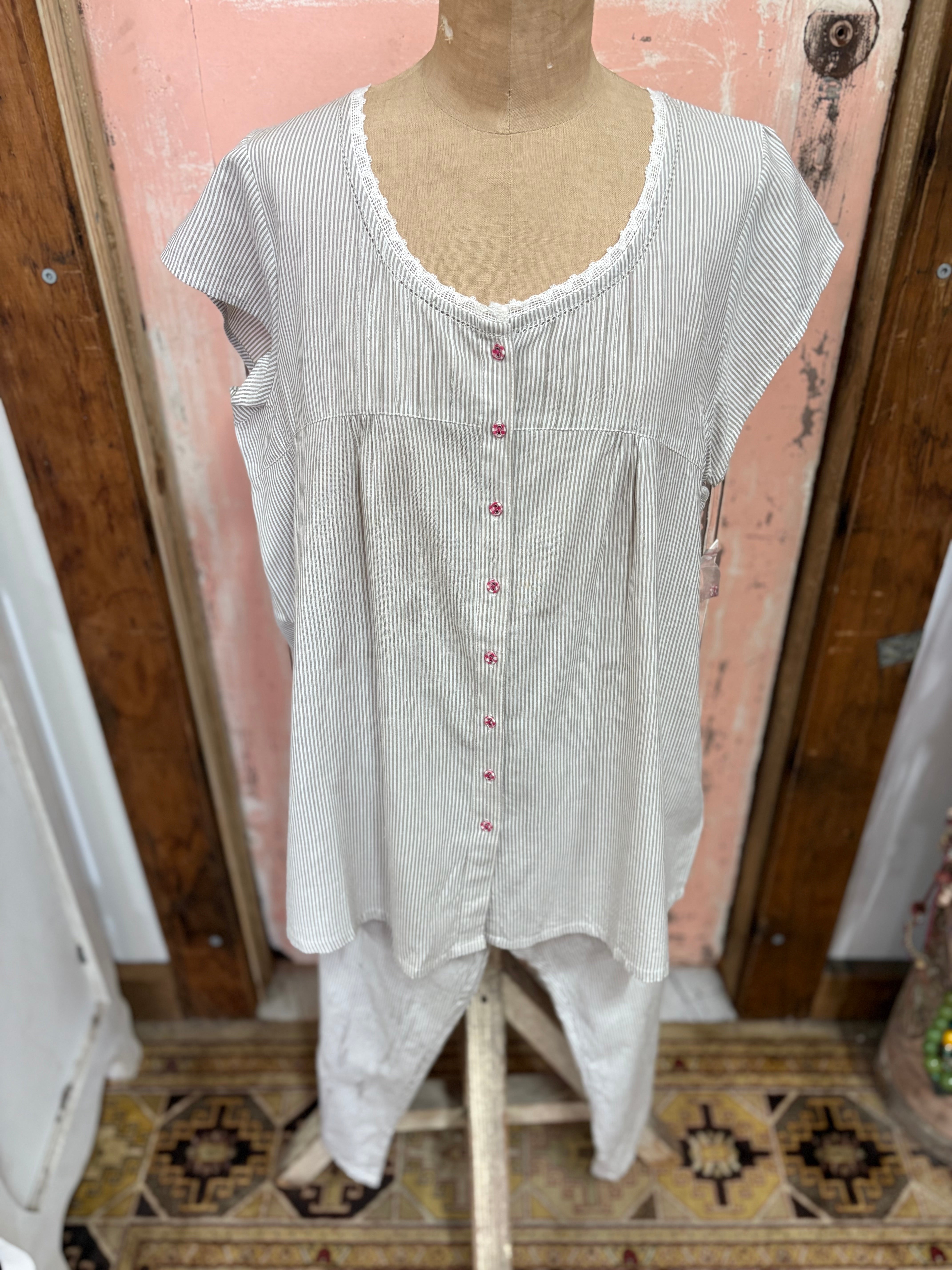 French Country 100% Cotton Striped PJ Set