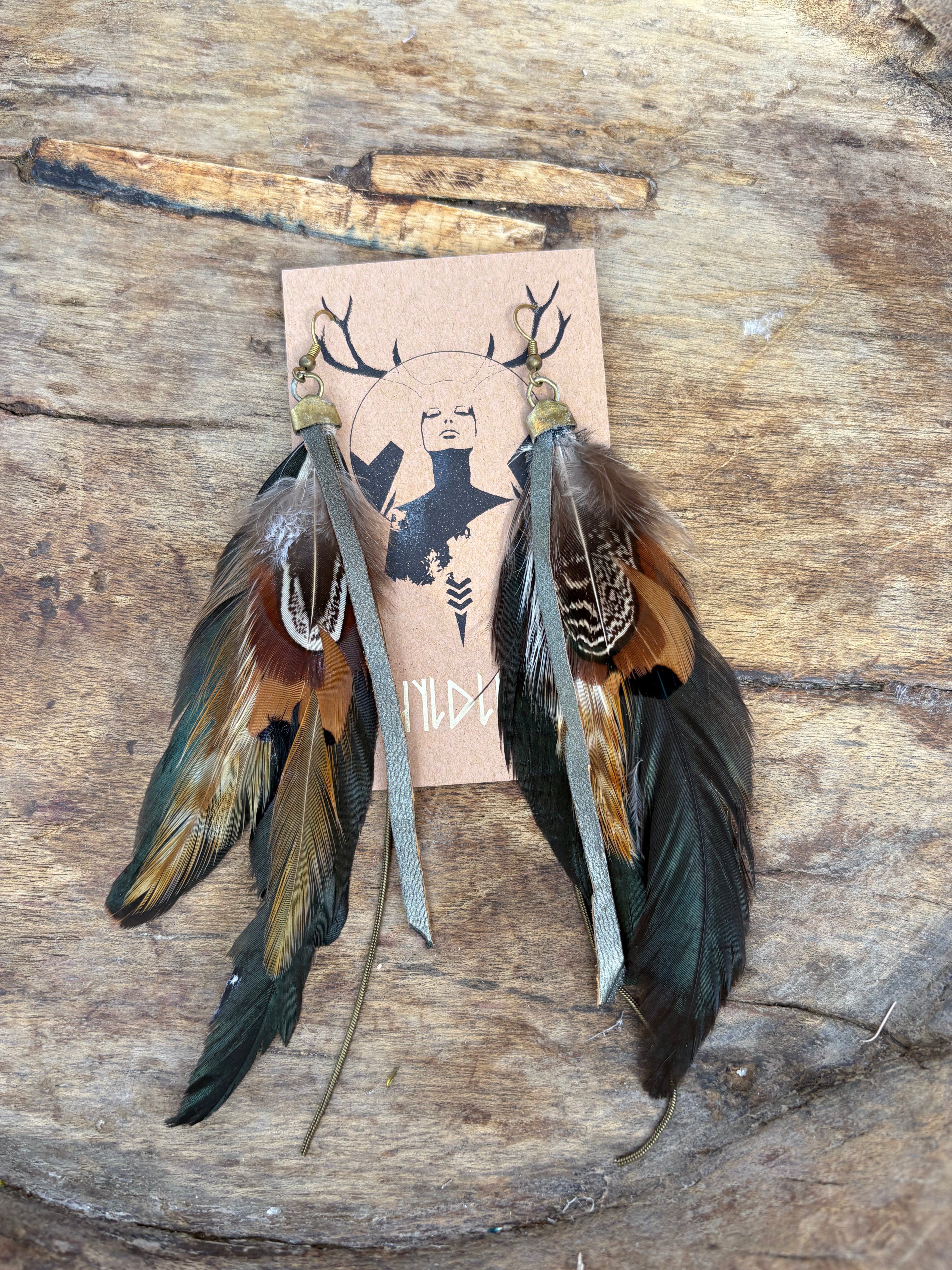 Wyldling Feather and Leather 'Medea Warrior' Earrings - Style C