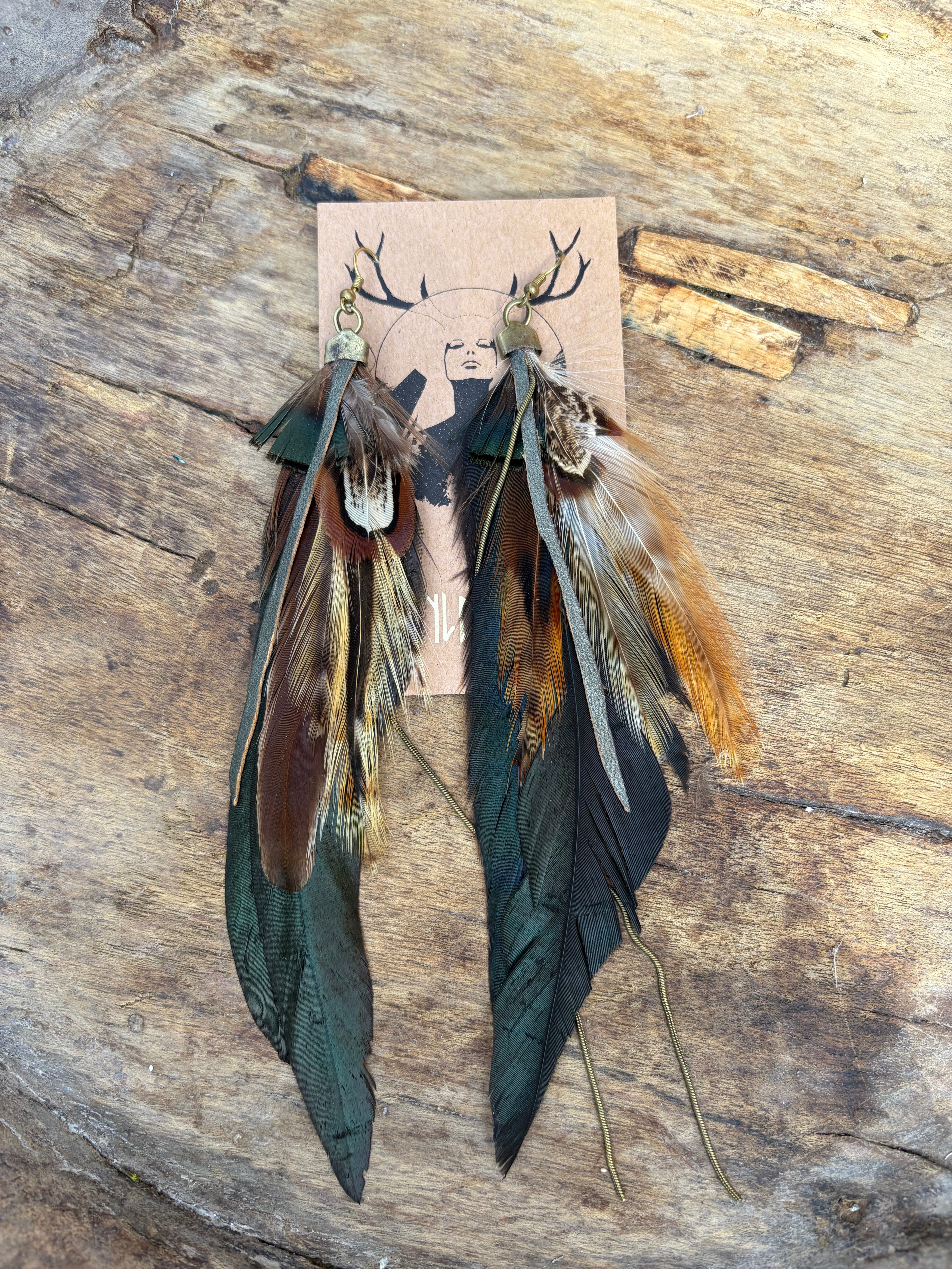 Wyldling Feather and Leather 'Medea Warrior' Earrings - Style B