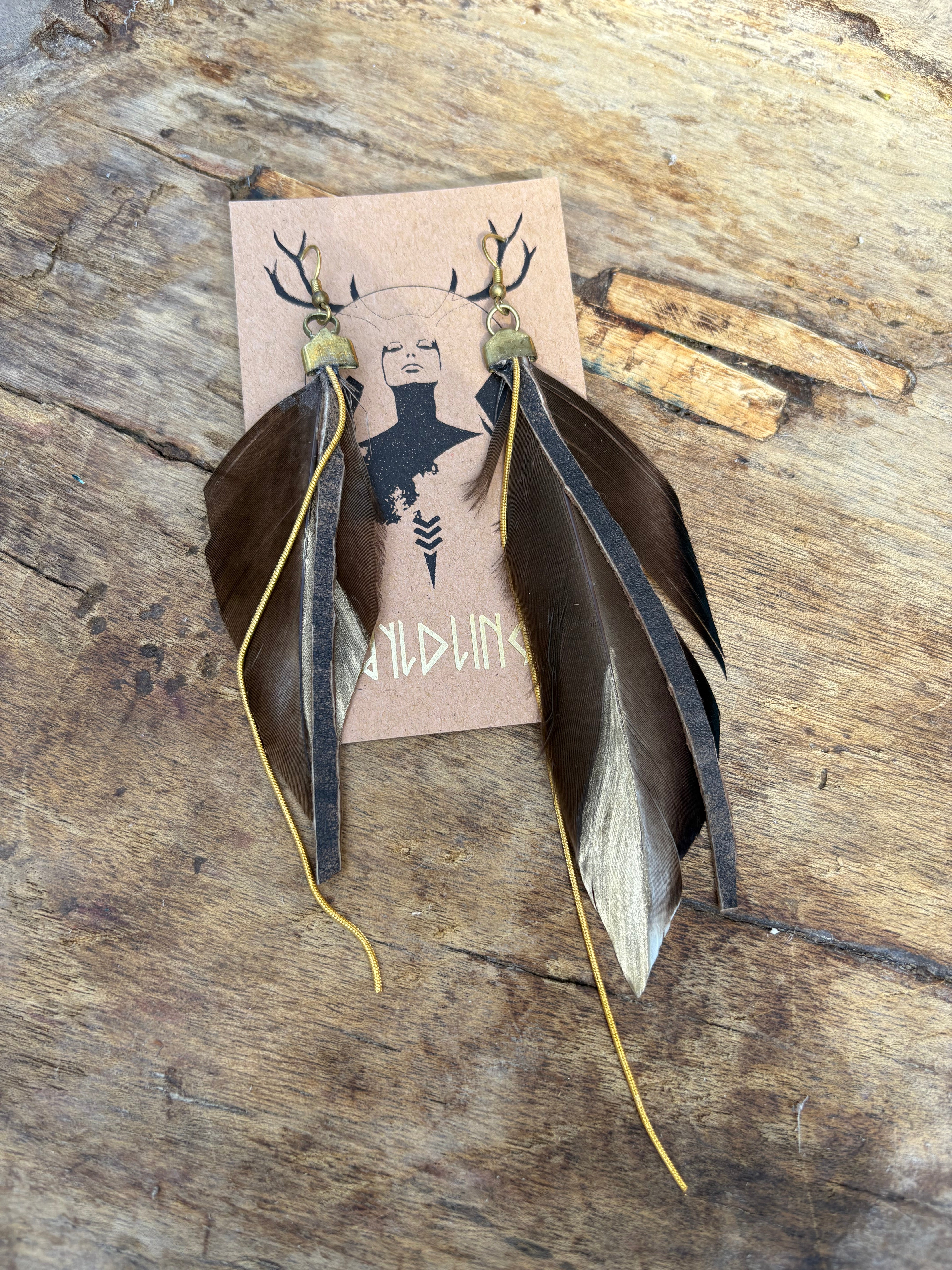 Wyldling Feather and Leather 'Medea Warrior' Earrings - Style E