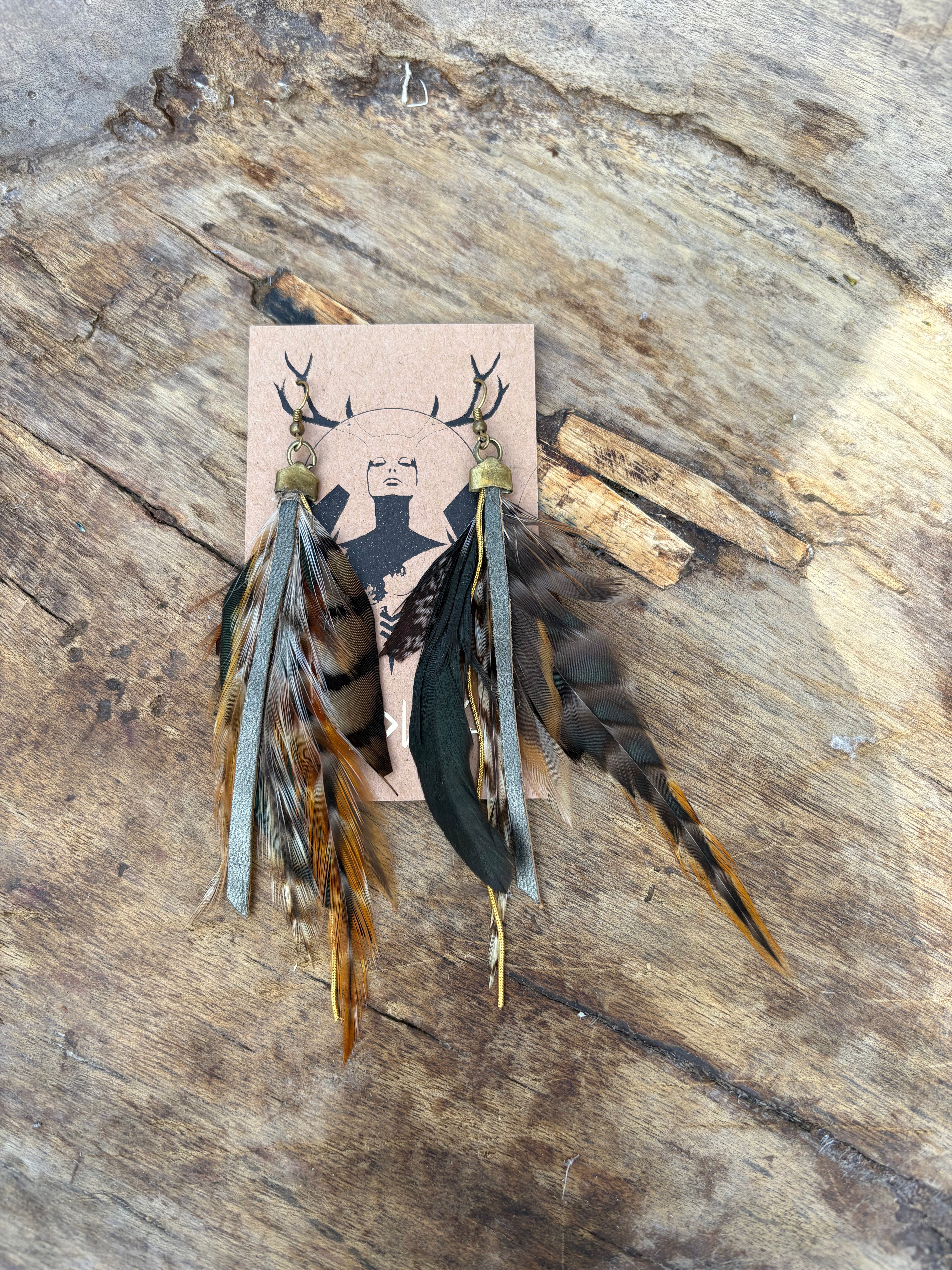 Wyldling Feather and Leather 'Medea Warrior' Earrings - Style D