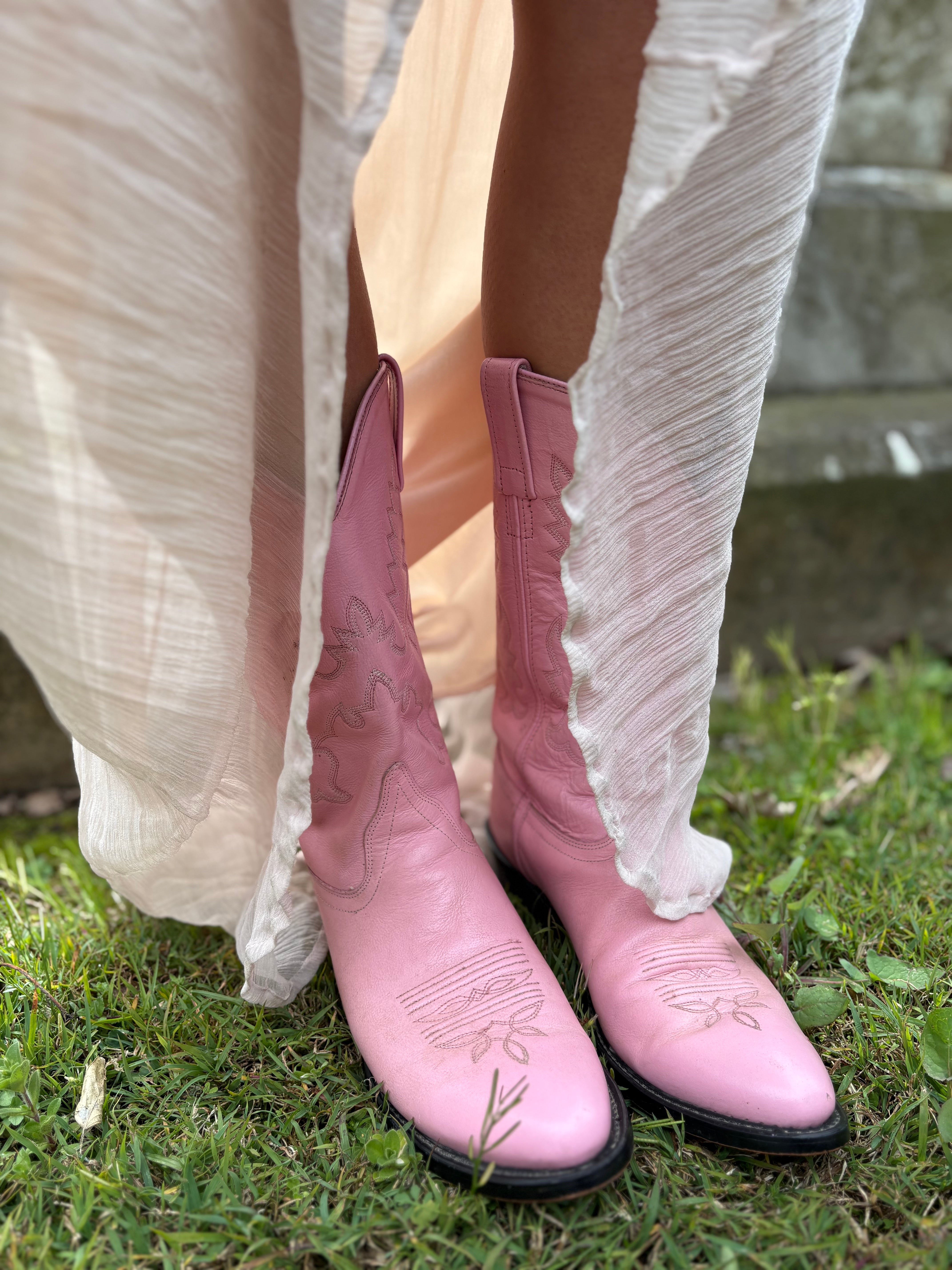 Pink Leather Cowboy Boots