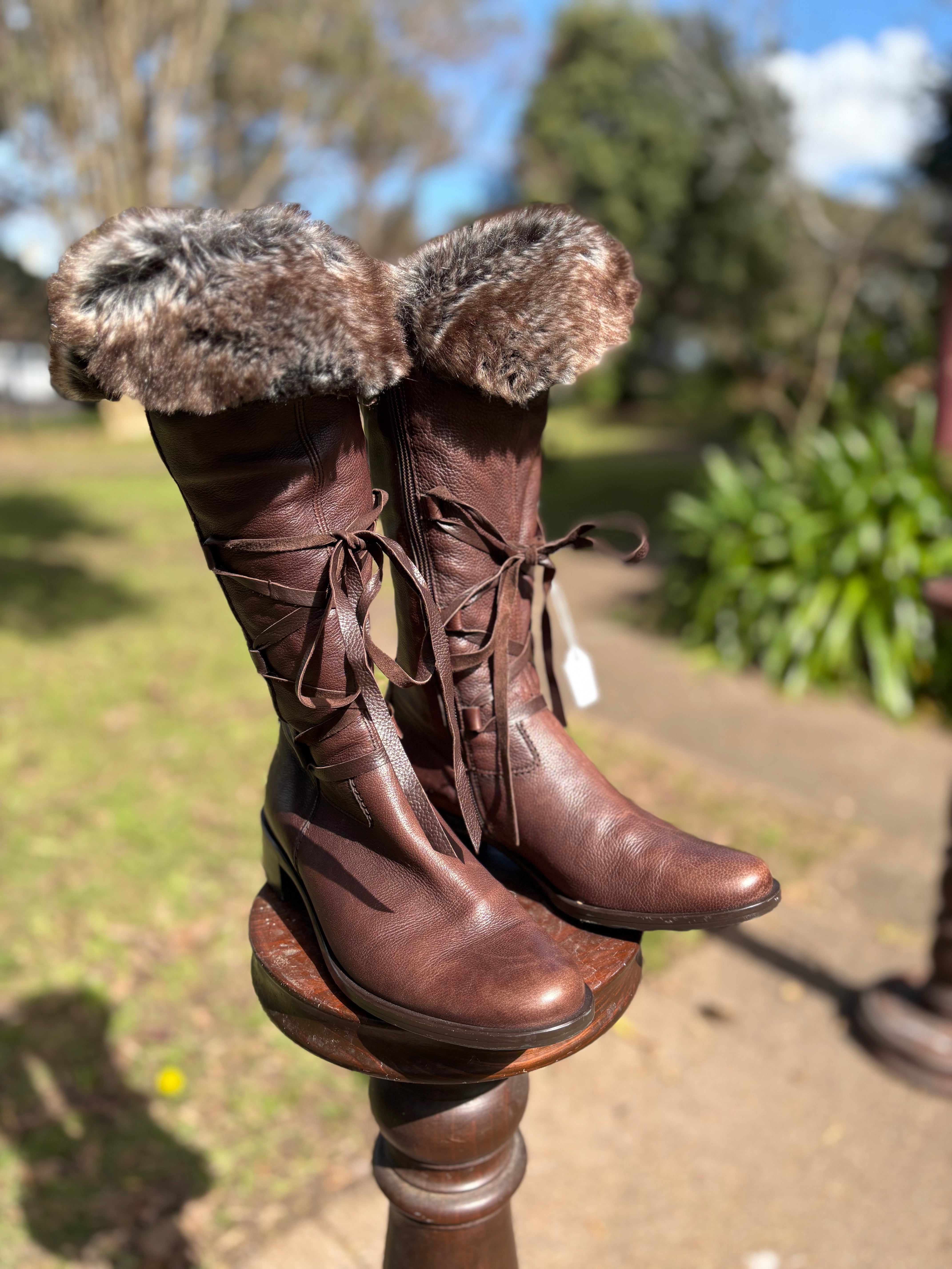 Hagl Fur Trim and Cosy Lined Lace Up Boots