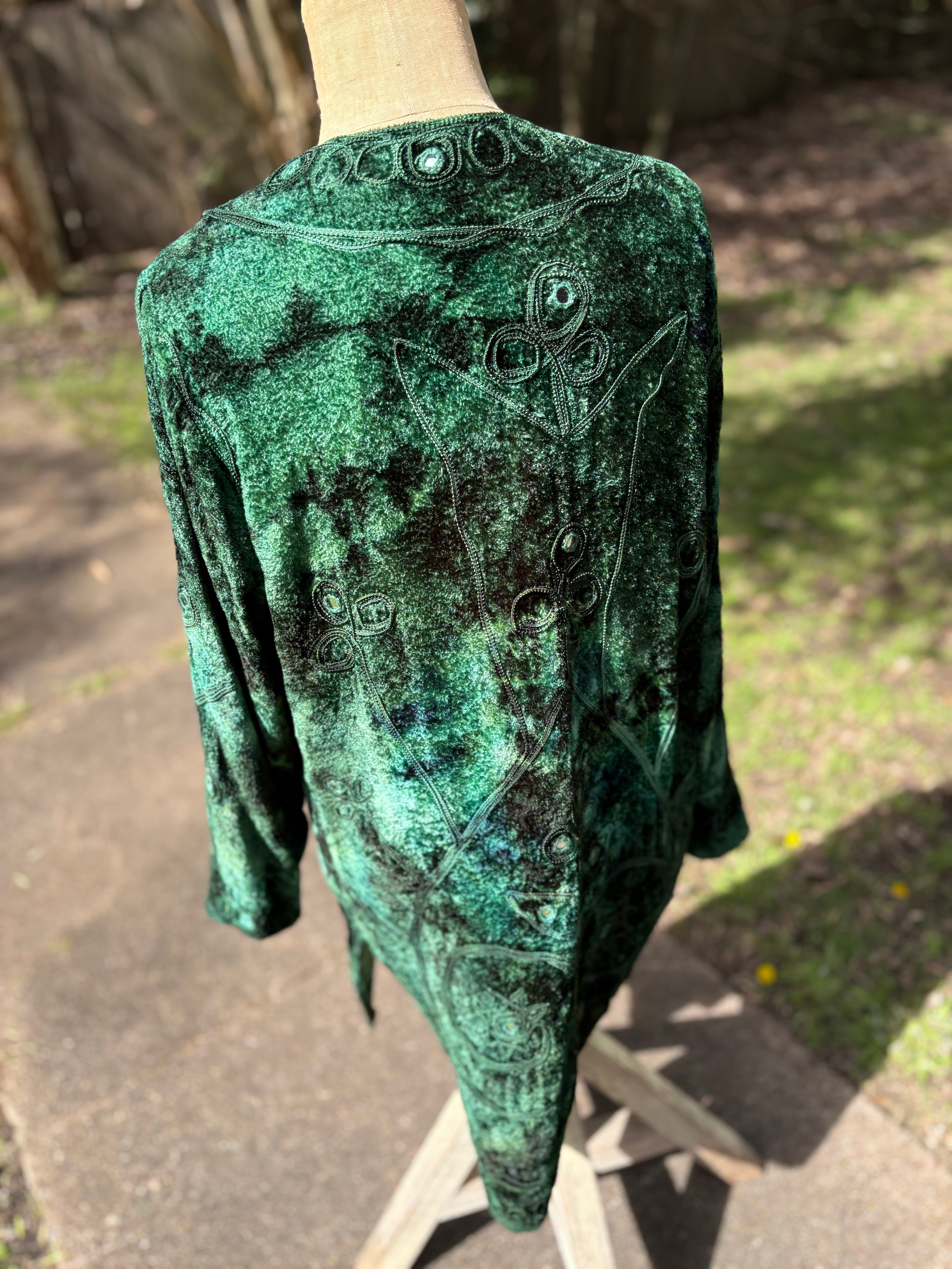 Emerald Green Rayon Velvet Coat / Duster