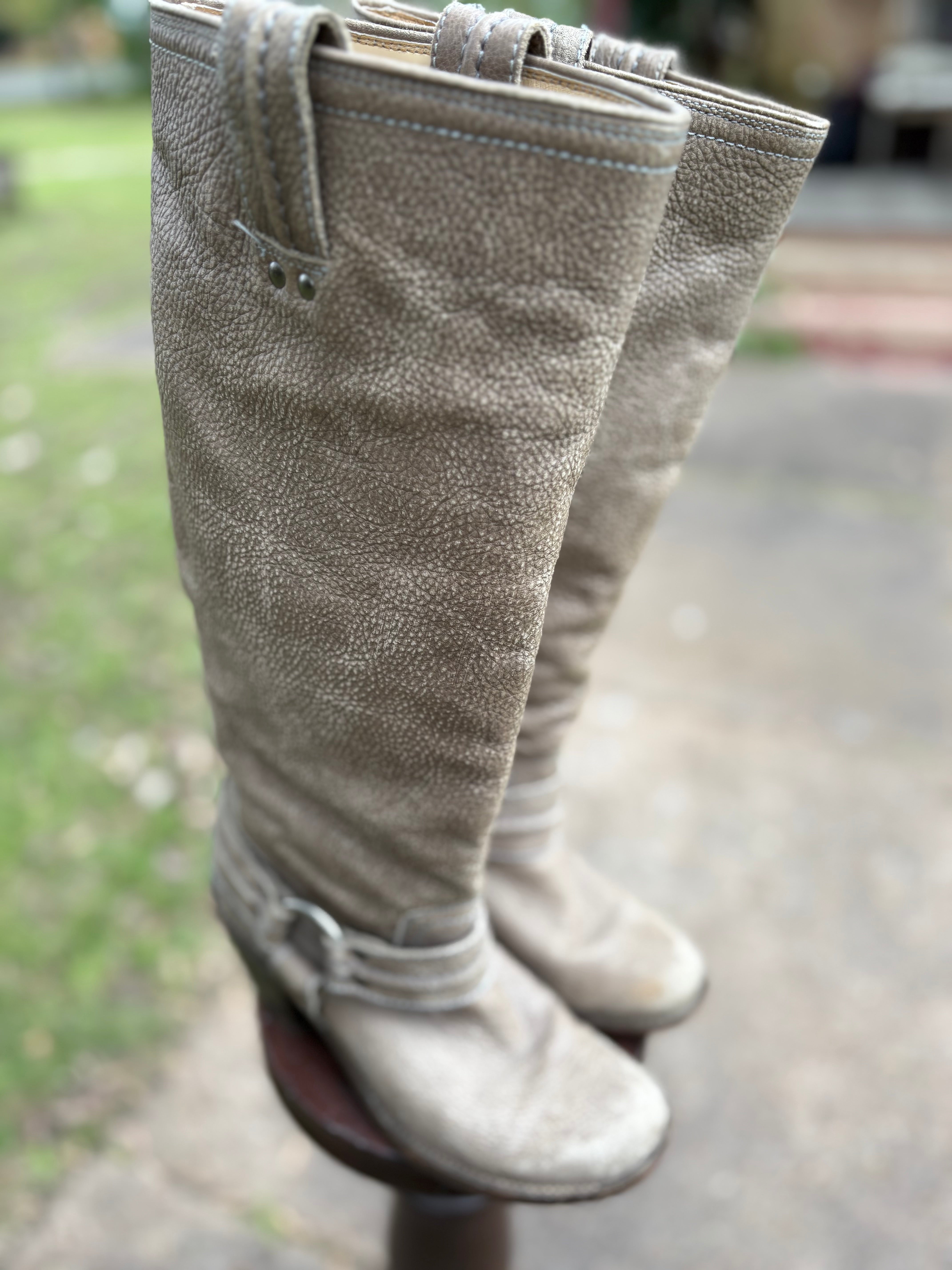 Frye Mexican Knee High Leather Boots with Buckled Concho