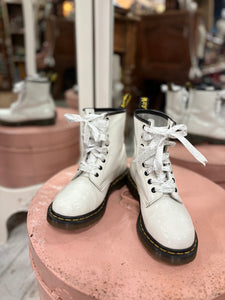 Dr. Marten Patent White Ribbon Lace Up Boots