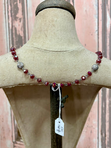 Ruby Glass Bead and Silver Crucifix and Temple Earring Set