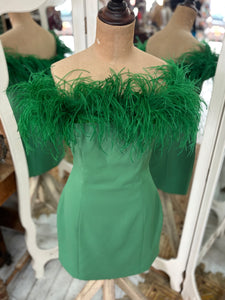 'Bianca and Bridgett' Off The Shoulder Feather Trimmed Dress