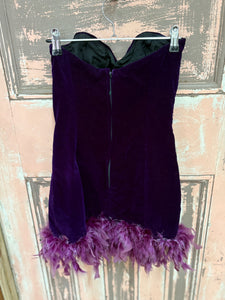 Vintage 90's 'Cash Palace' Velvet Mini Dress With Feather Trim