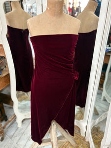 Vintage 90's Maroon Velvet Strapless Dress