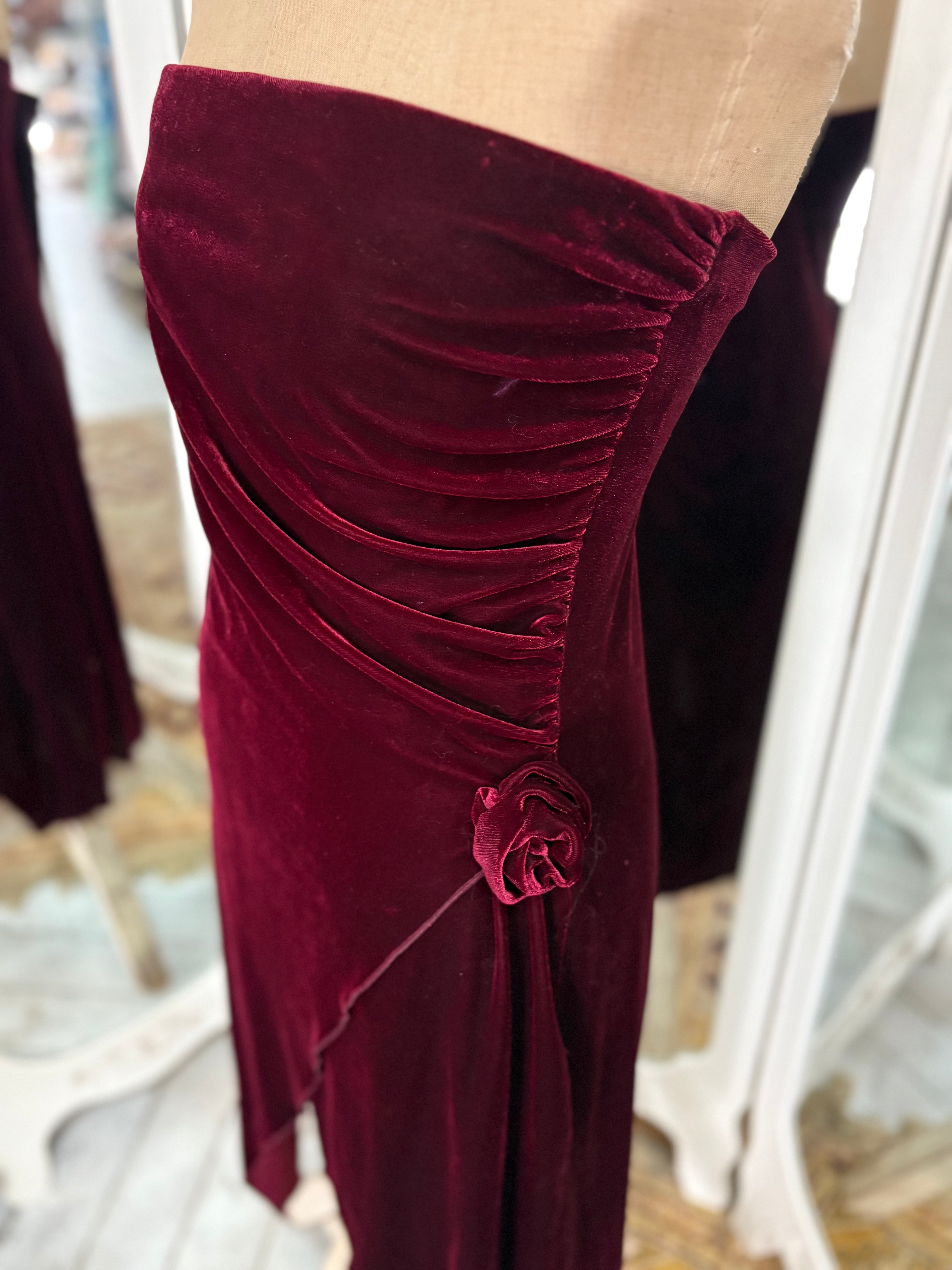 Vintage 90's Maroon Velvet Strapless Dress