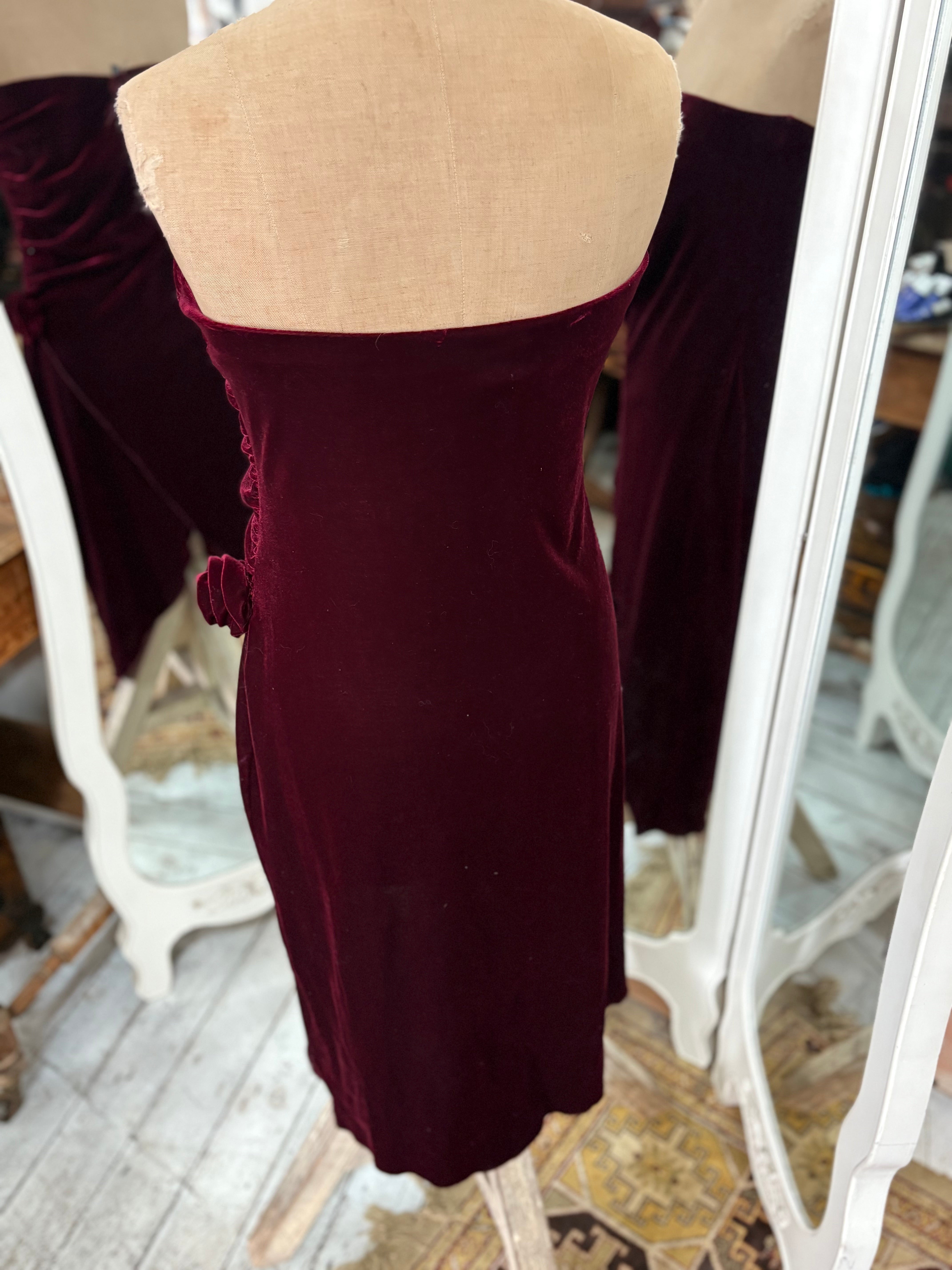 Vintage 90's Maroon Velvet Strapless Dress