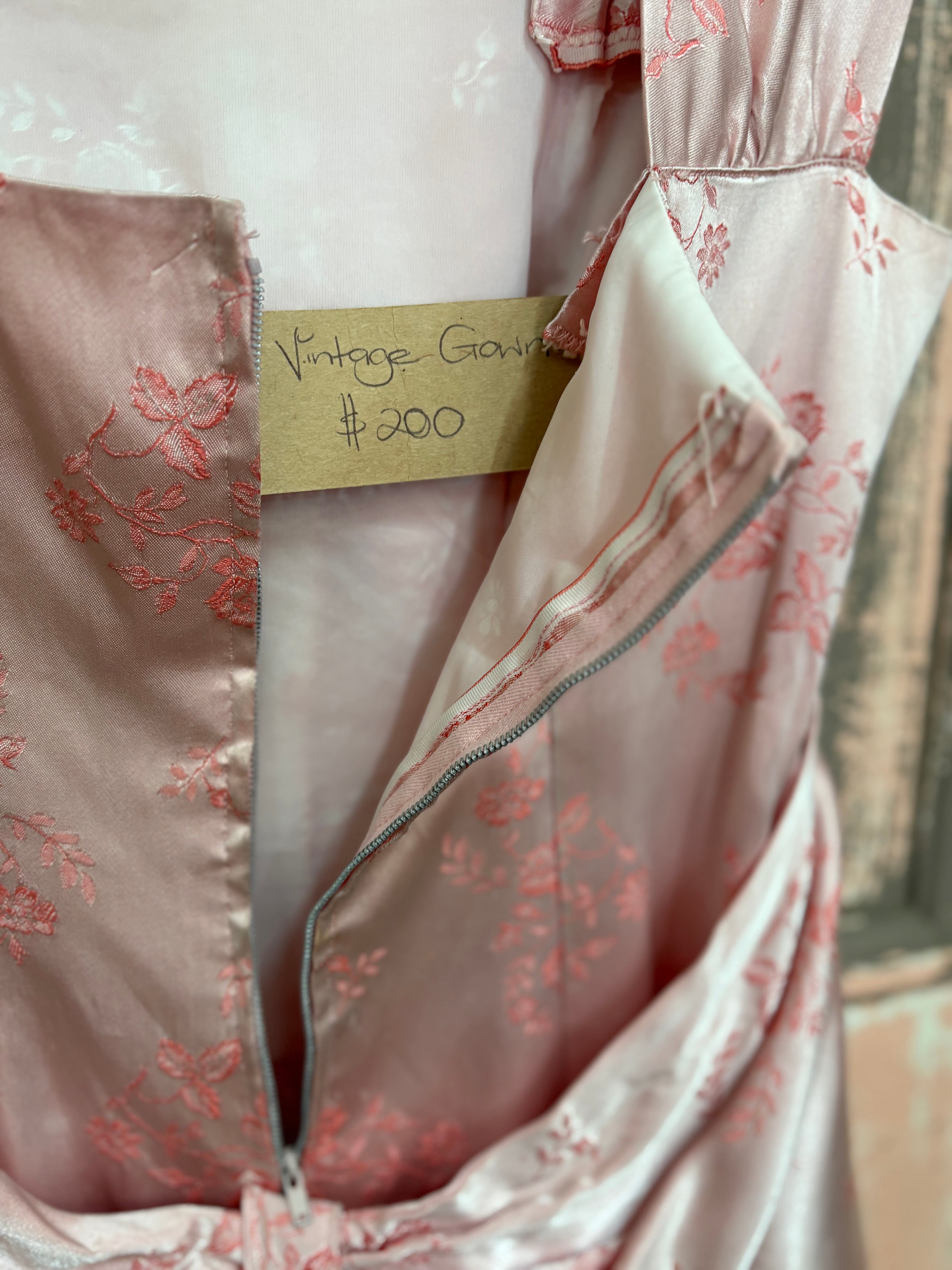 Amazing Vintage Pink Brocade Gown