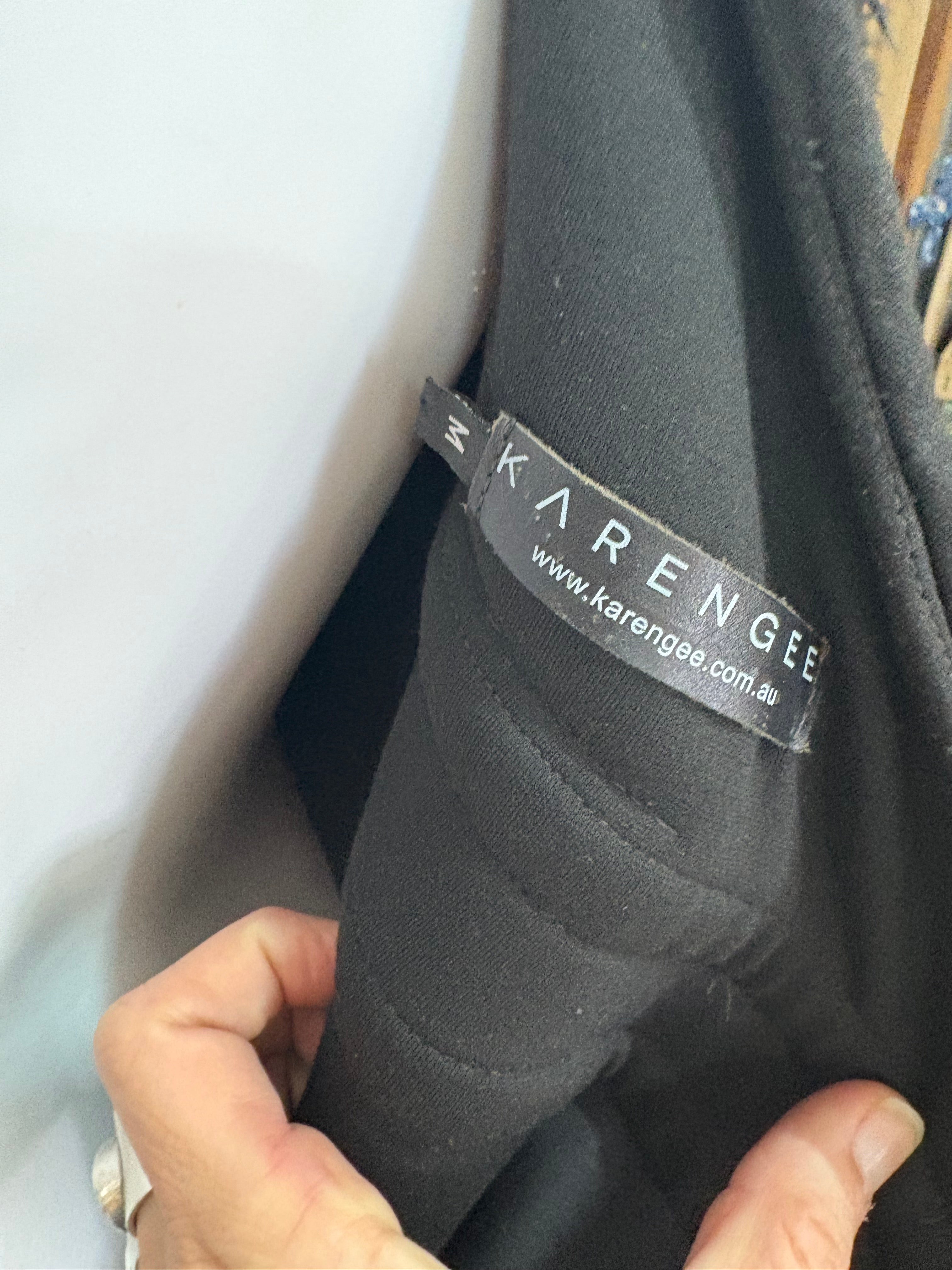 Karen Gee One Shoulder Feather Trim Maxi Gown