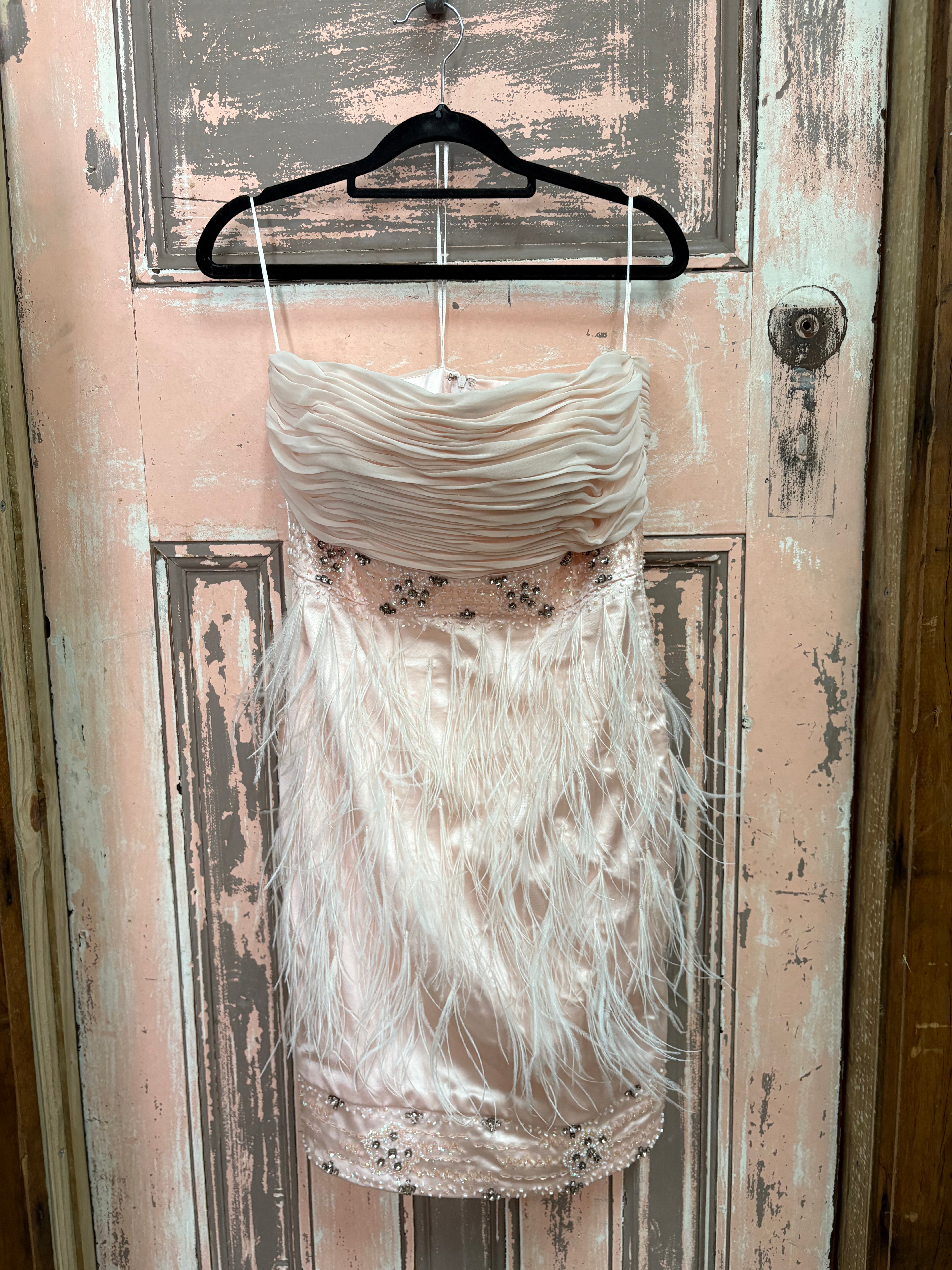 Grace and Hart Bespoke Pink Ostrich Feather Cocktail Dress