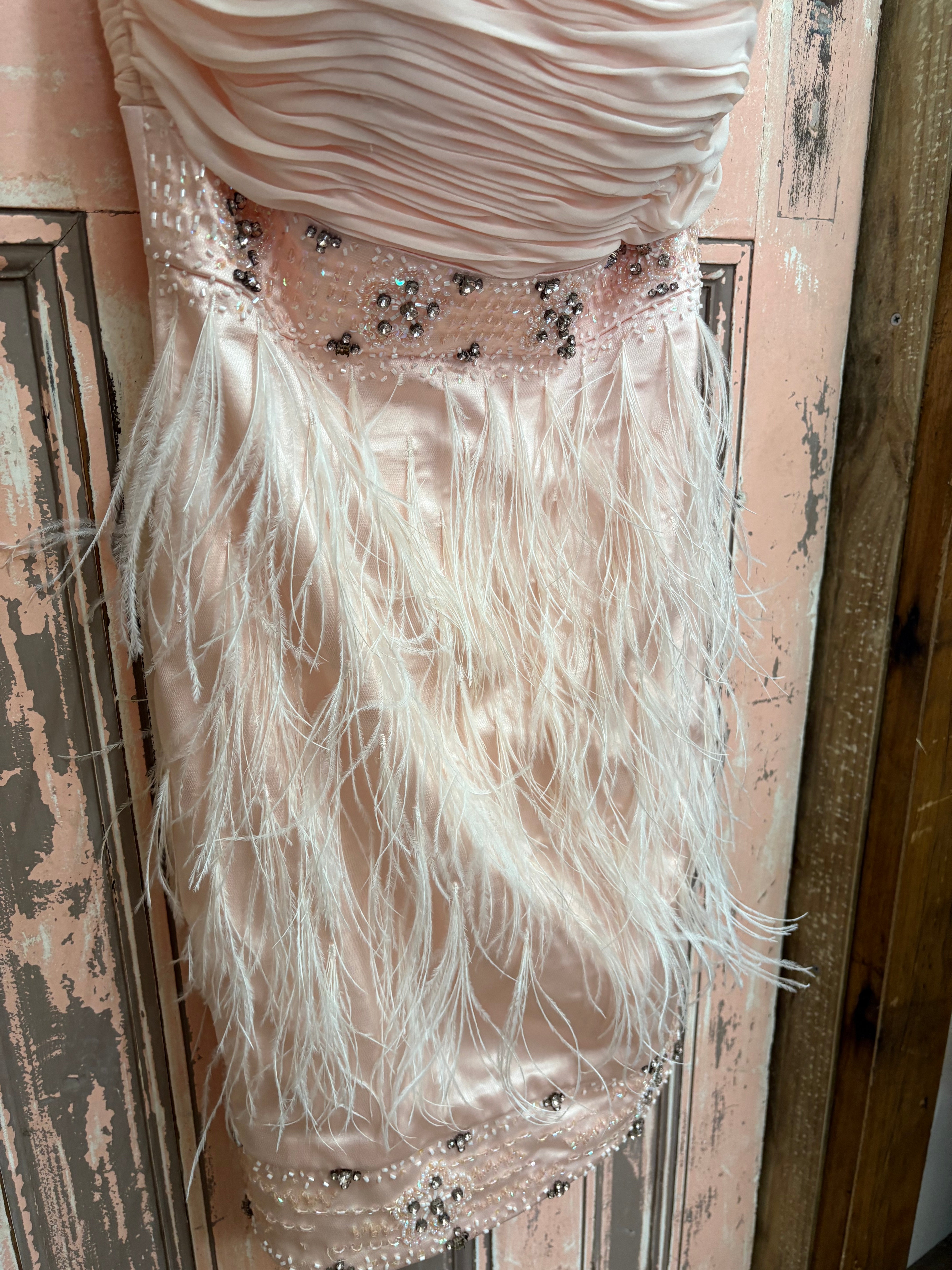 Grace and Hart Bespoke Pink Ostrich Feather Cocktail Dress