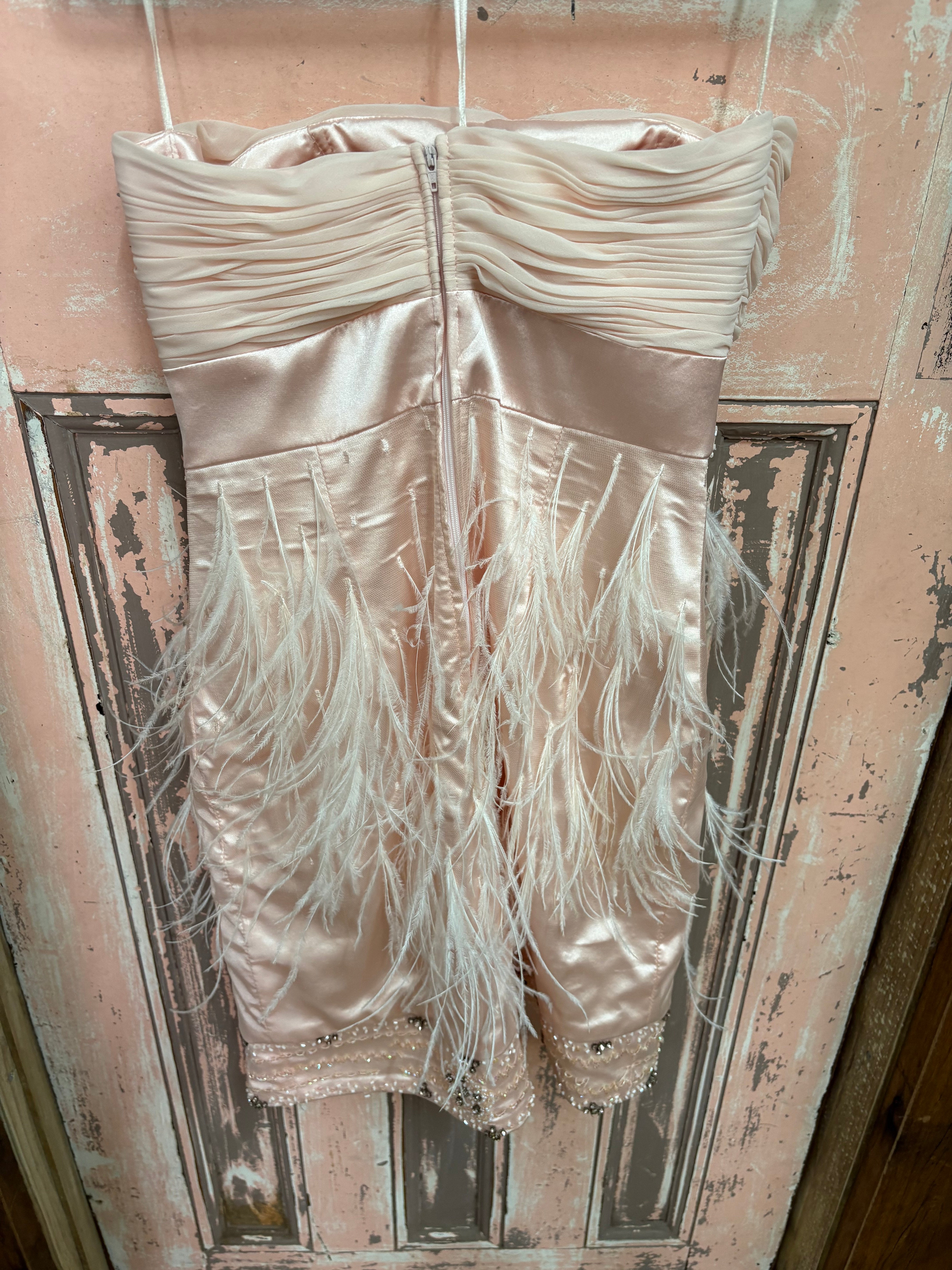 Grace and Hart Bespoke Pink Ostrich Feather Cocktail Dress