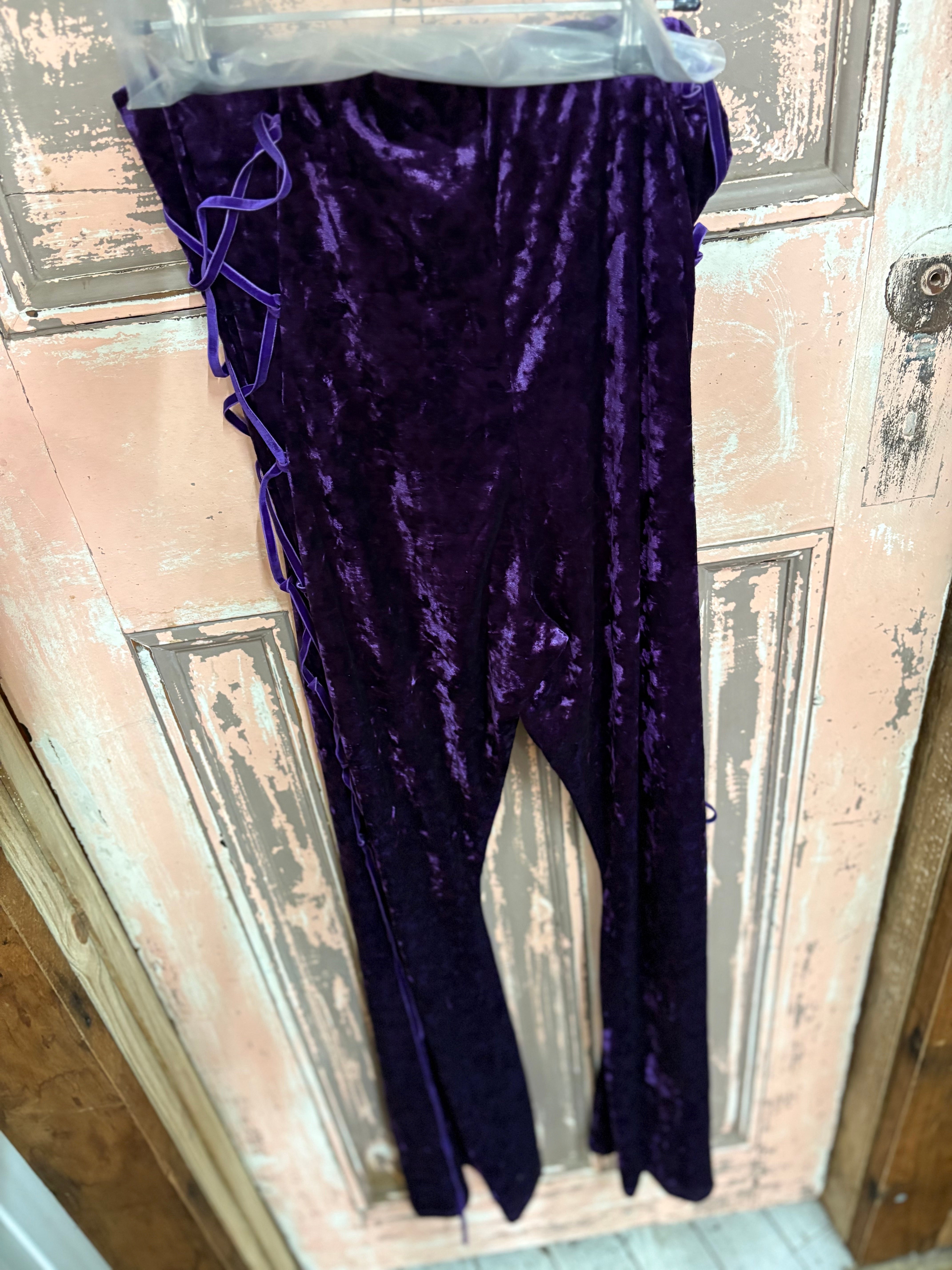Black Milk Imperial Purple Lace Up Side Silk Velvet Flares