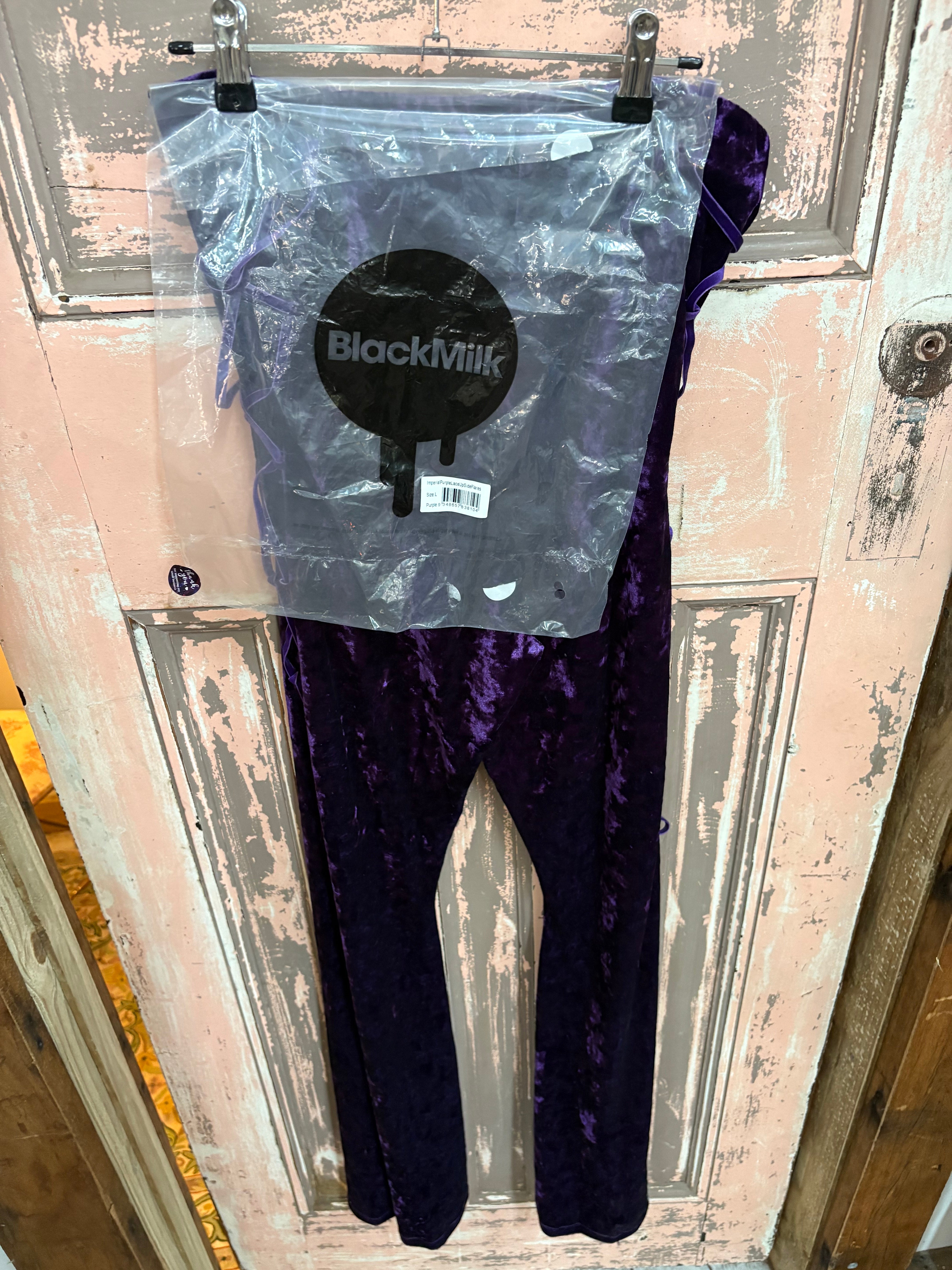 Black Milk Imperial Purple Lace Up Side Silk Velvet Flares