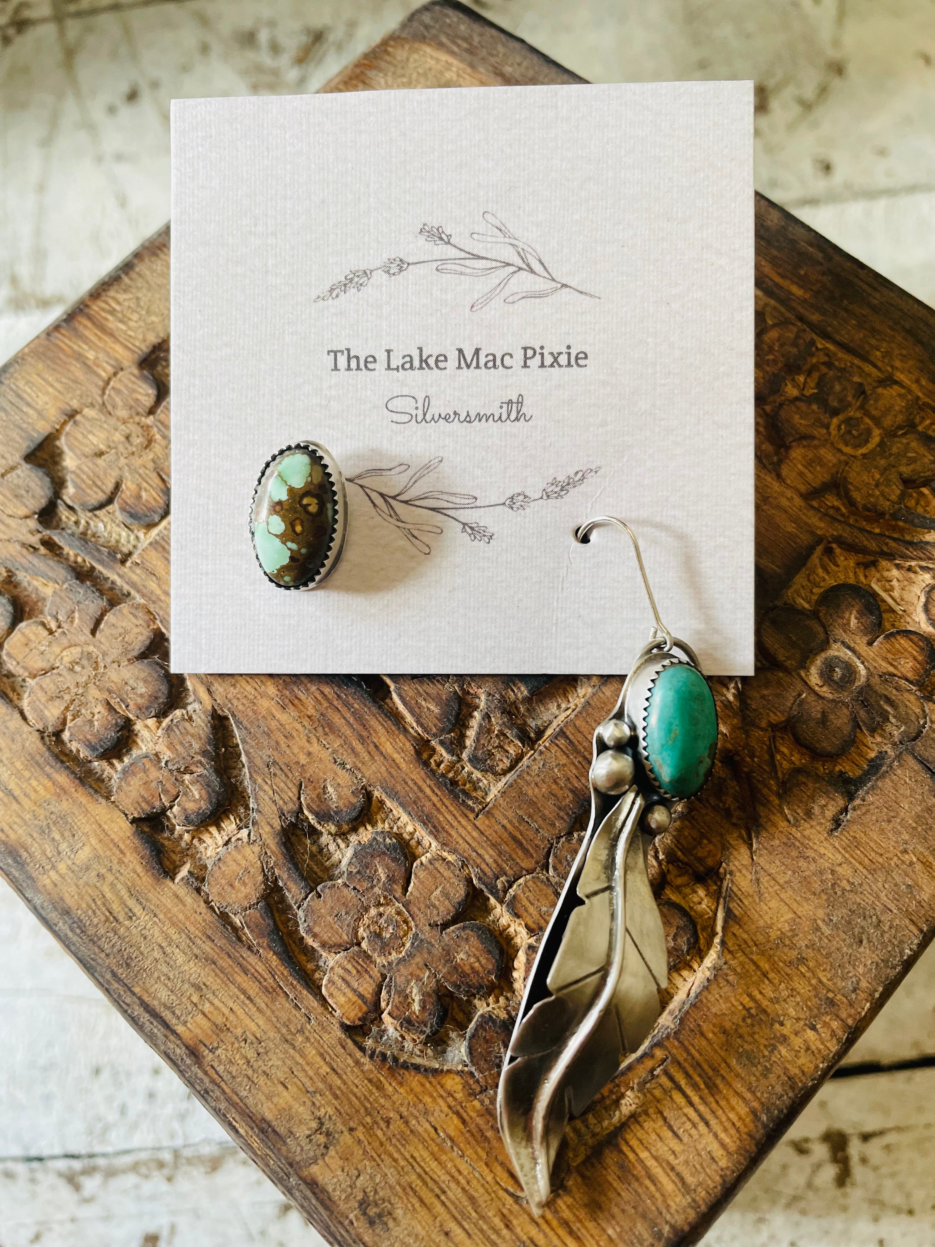 Lake Mac Pixie - Hubei Turquoise Silver Mismatch Earrings Dangle