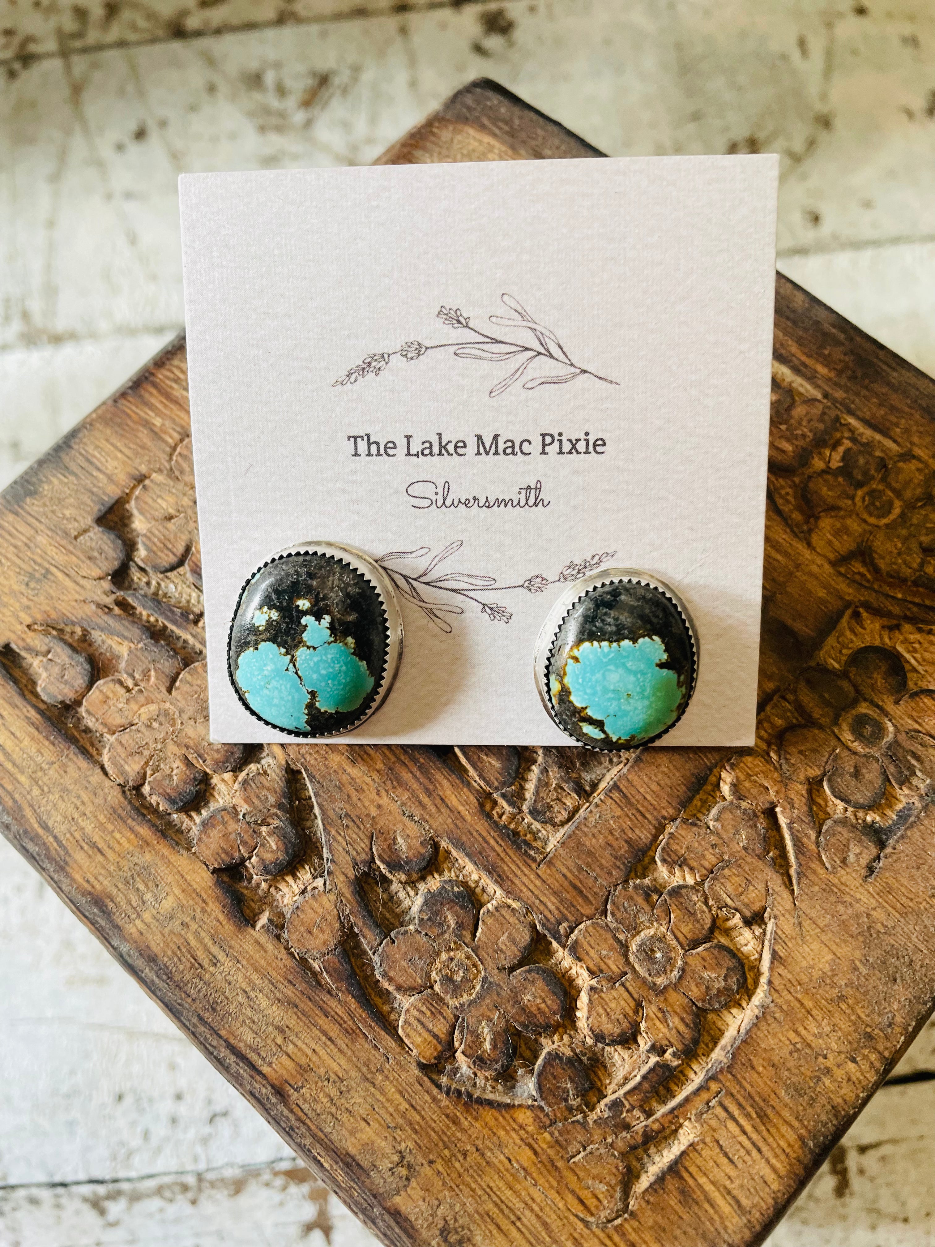 Lake Mac Pixie - Hubei Turquoise Silver Mismatch Earrings Large Stud