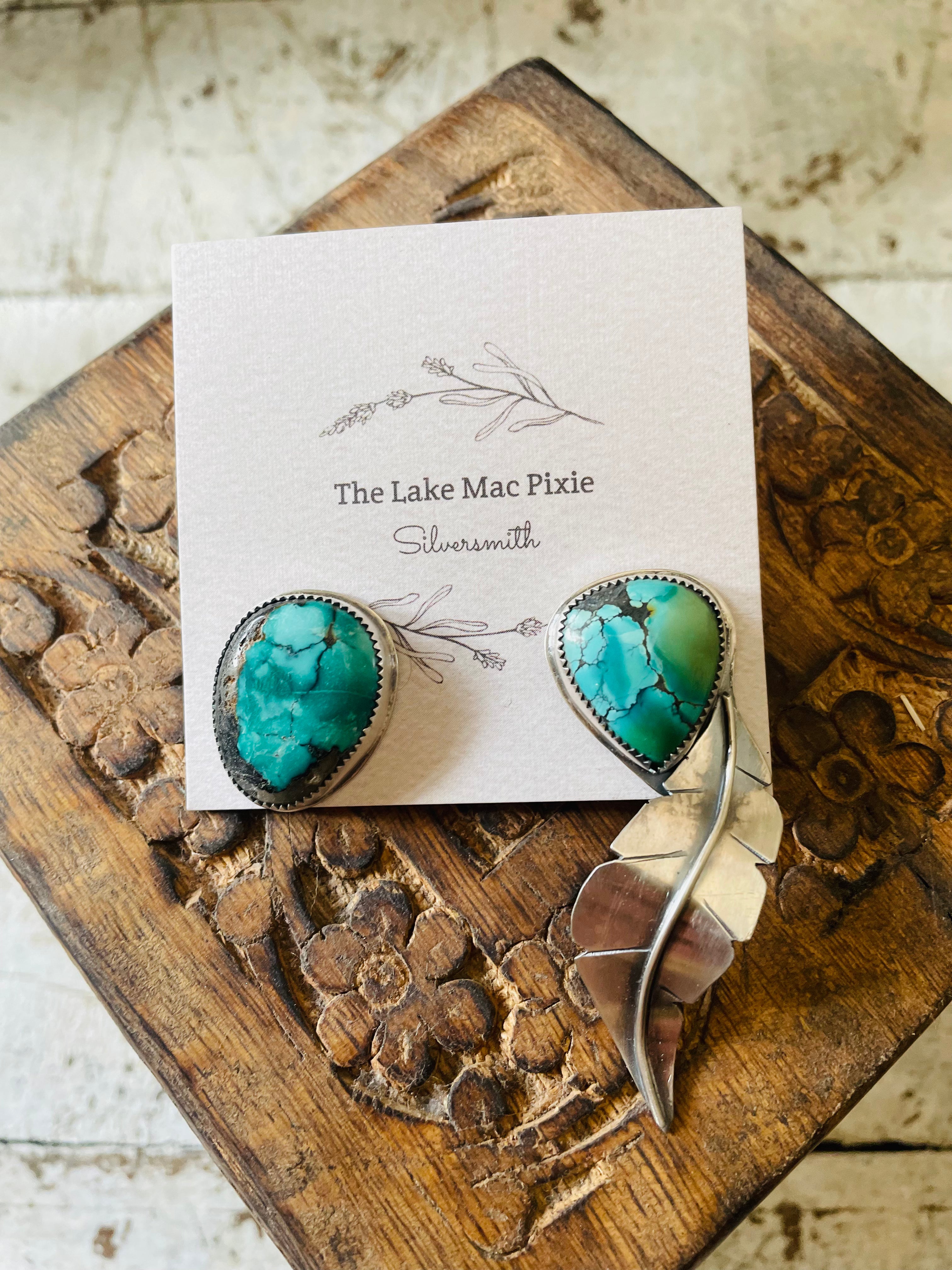 Lake Mac Pixie Hubei Turquoise Silver Mismatch Earrings Large