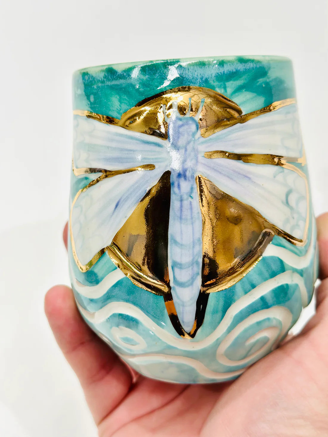 Dragonfly with Amethyst Crystal Mug by Carys Martin Ceramics