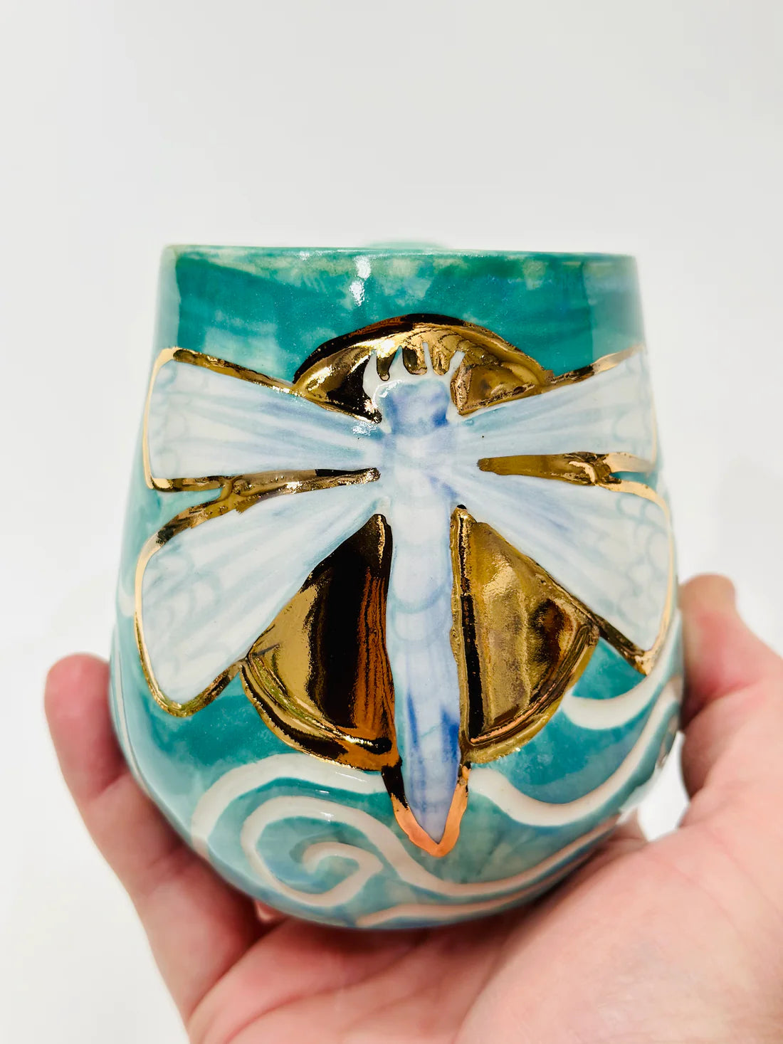 Dragonfly with Amethyst Crystal Mug by Carys Martin Ceramics